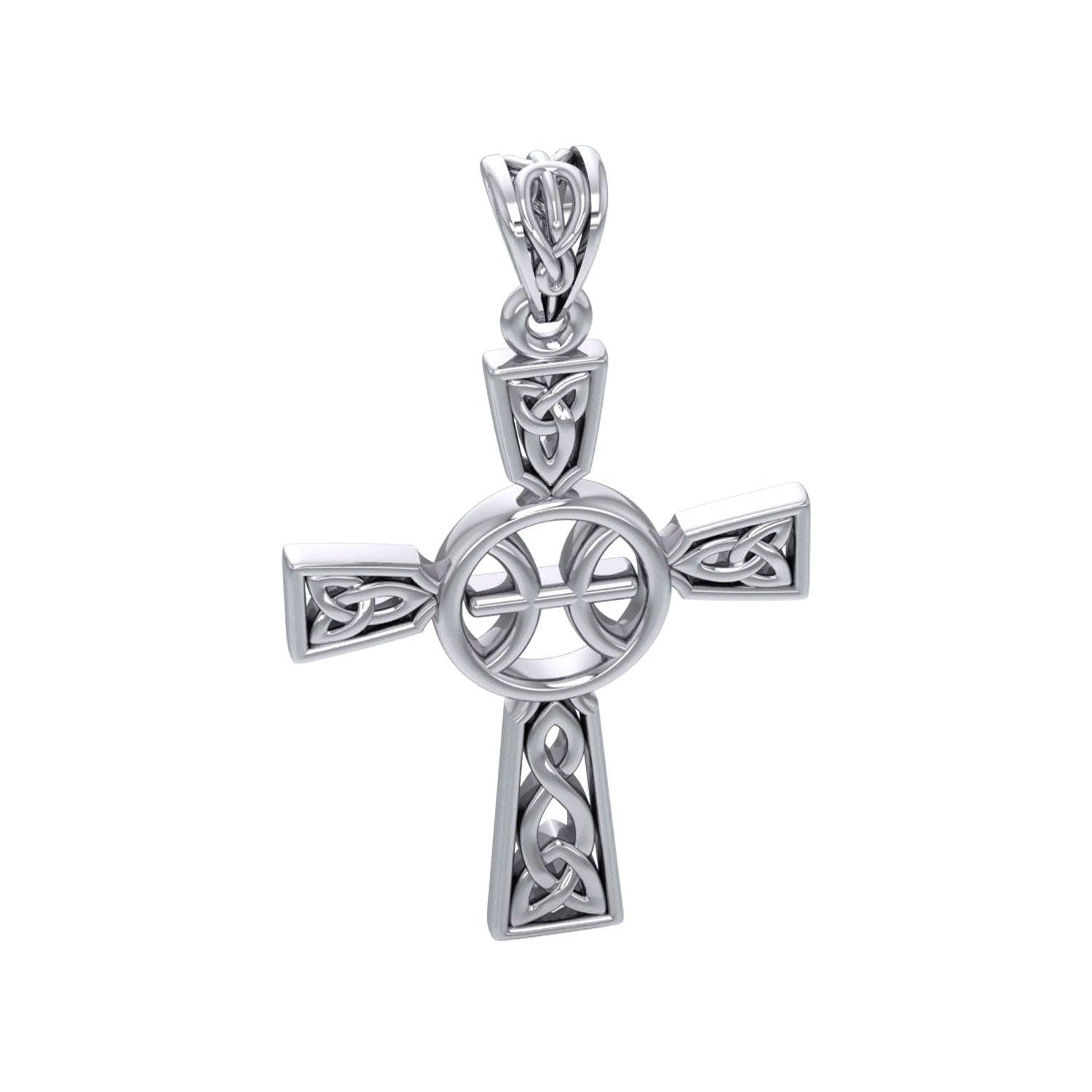 Celtic Cross Pisces Astrology Zodiac Sign Silver Pendant