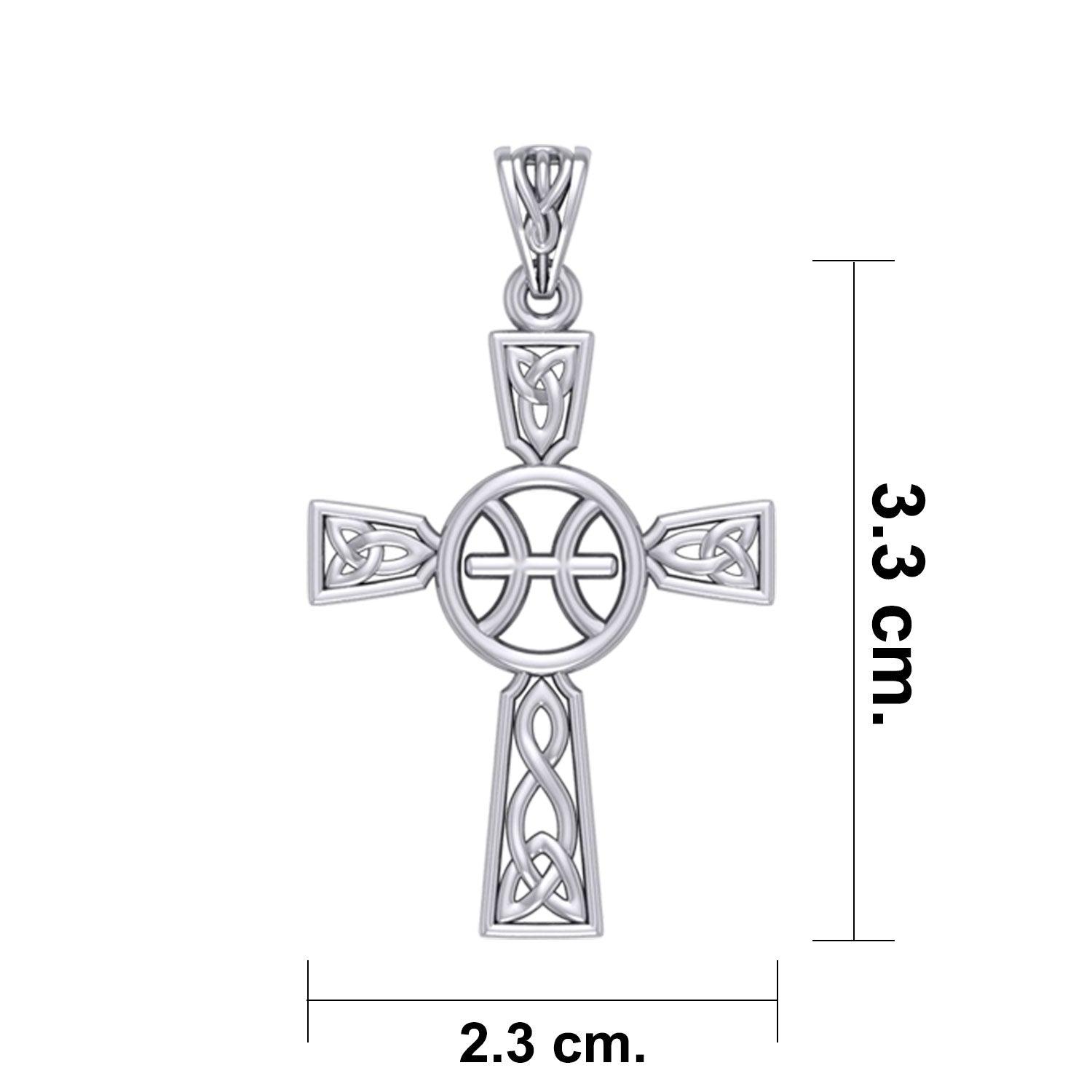 Celtic Cross Pisces Astrology Zodiac Sign Silver Pendant