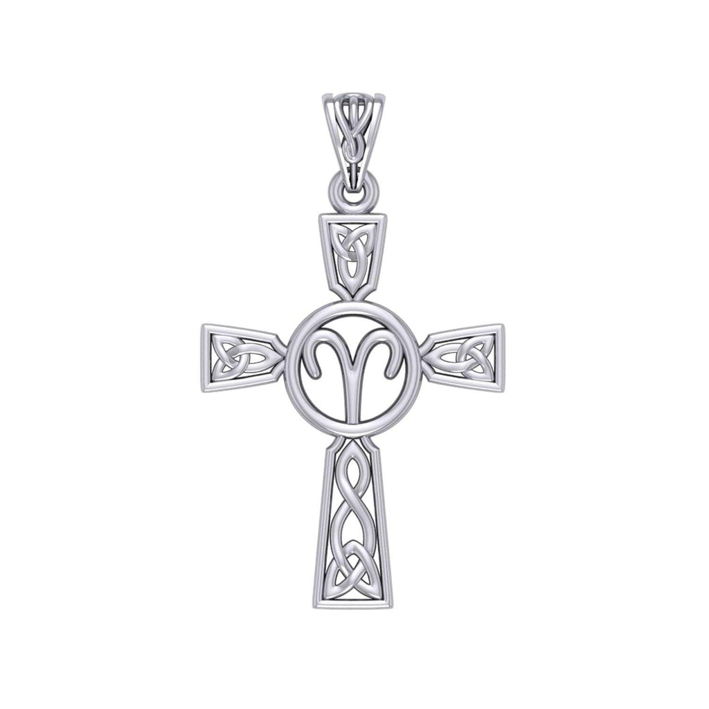 Celtic Cross Aries Astrology Zodiac Sign Silver Pendant