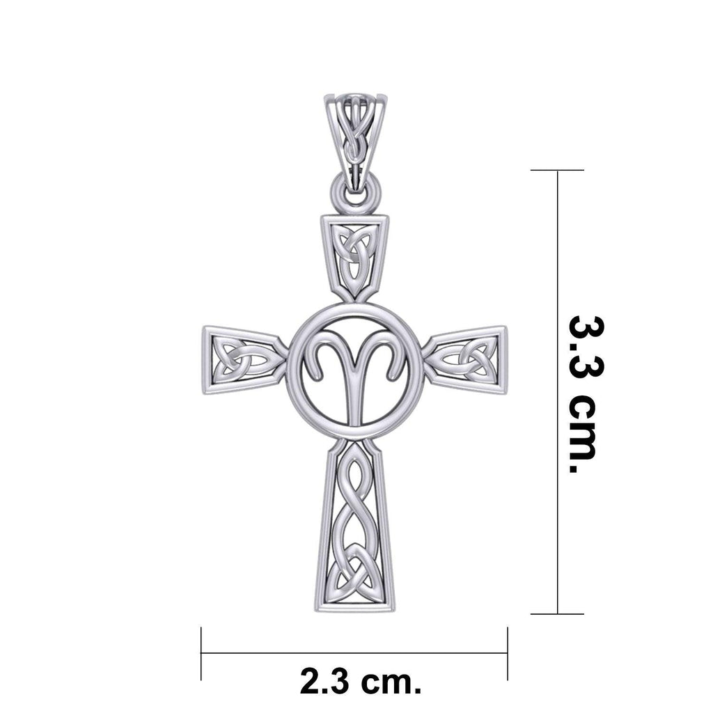 Celtic Cross Aries Astrology Zodiac Sign Silver Pendant