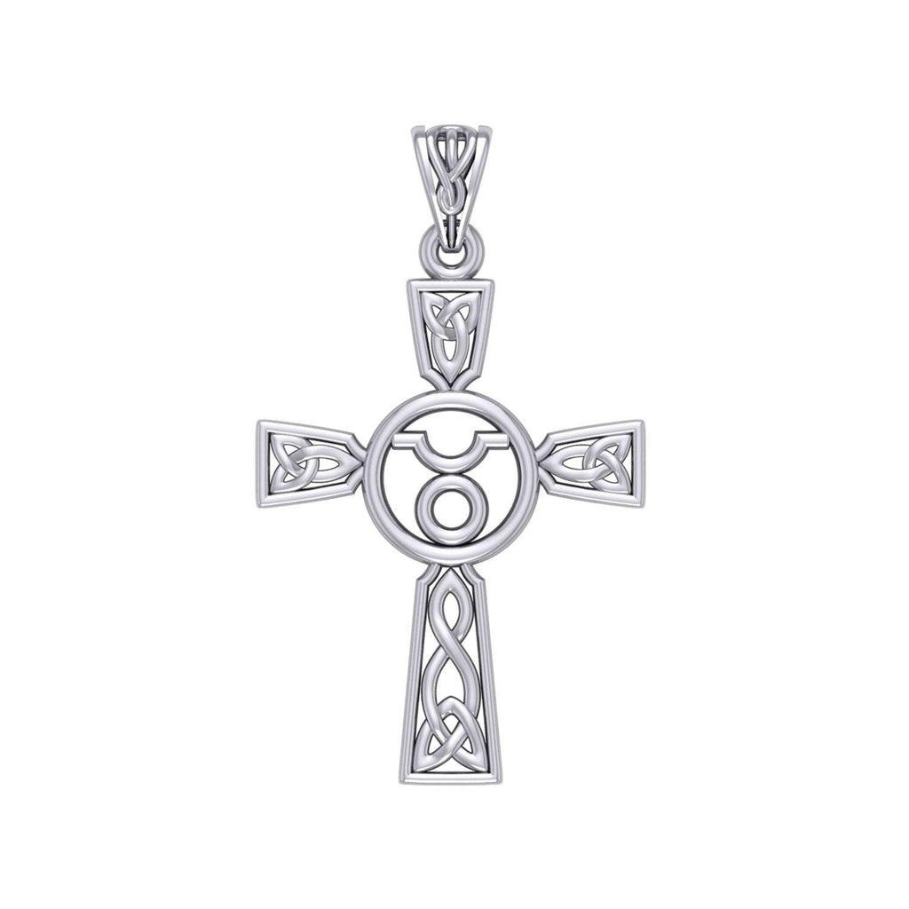 Celtic Cross Taurus Astrology Zodiac Sign Silver Pendant