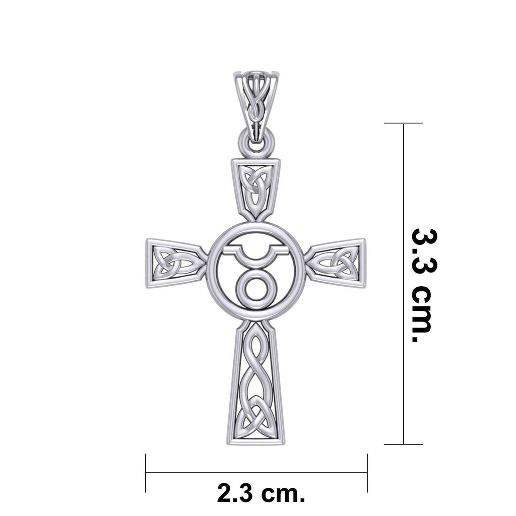 Celtic Cross Taurus Astrology Zodiac Sign Silver Pendant