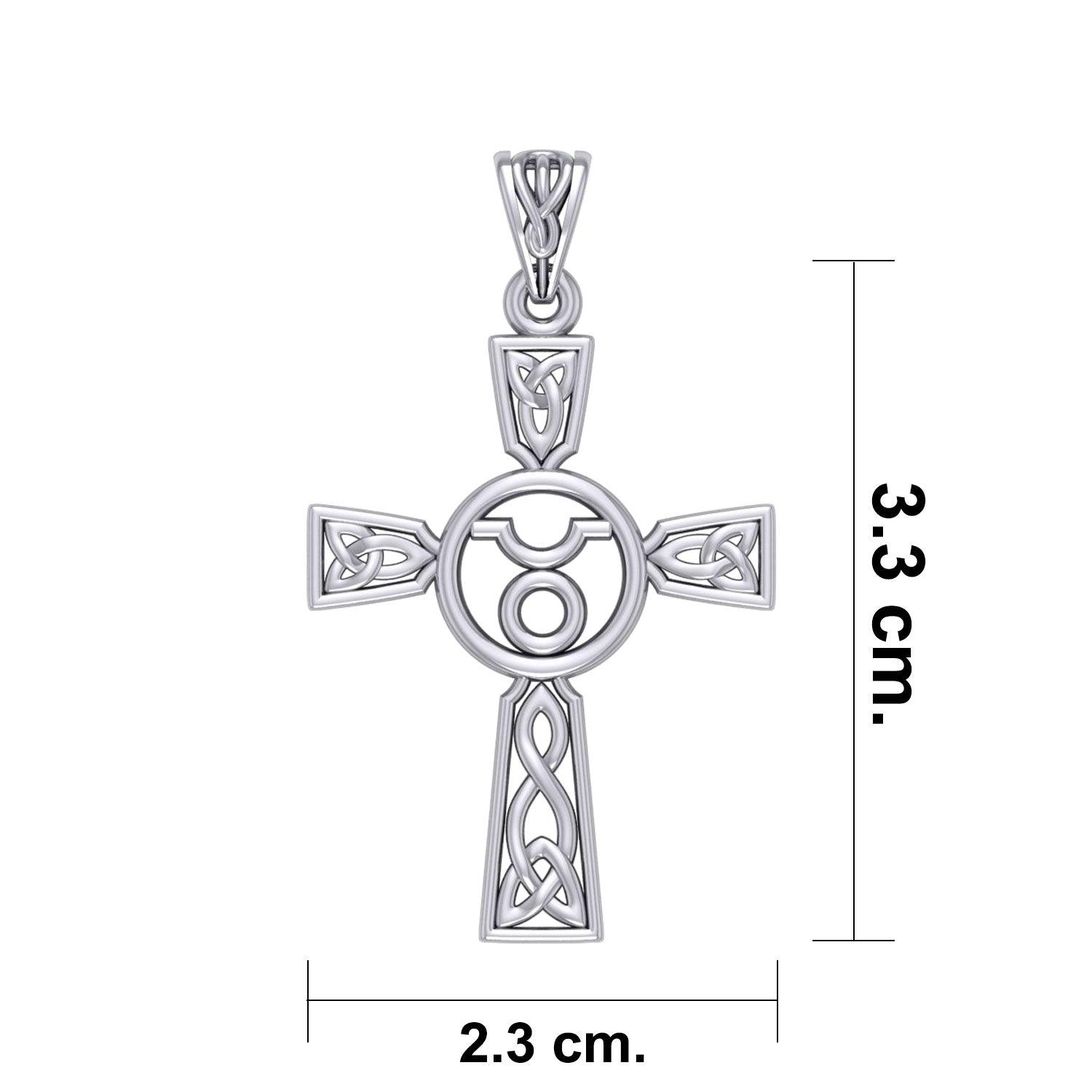 Celtic Cross Taurus Astrology Zodiac Sign Silver Pendant