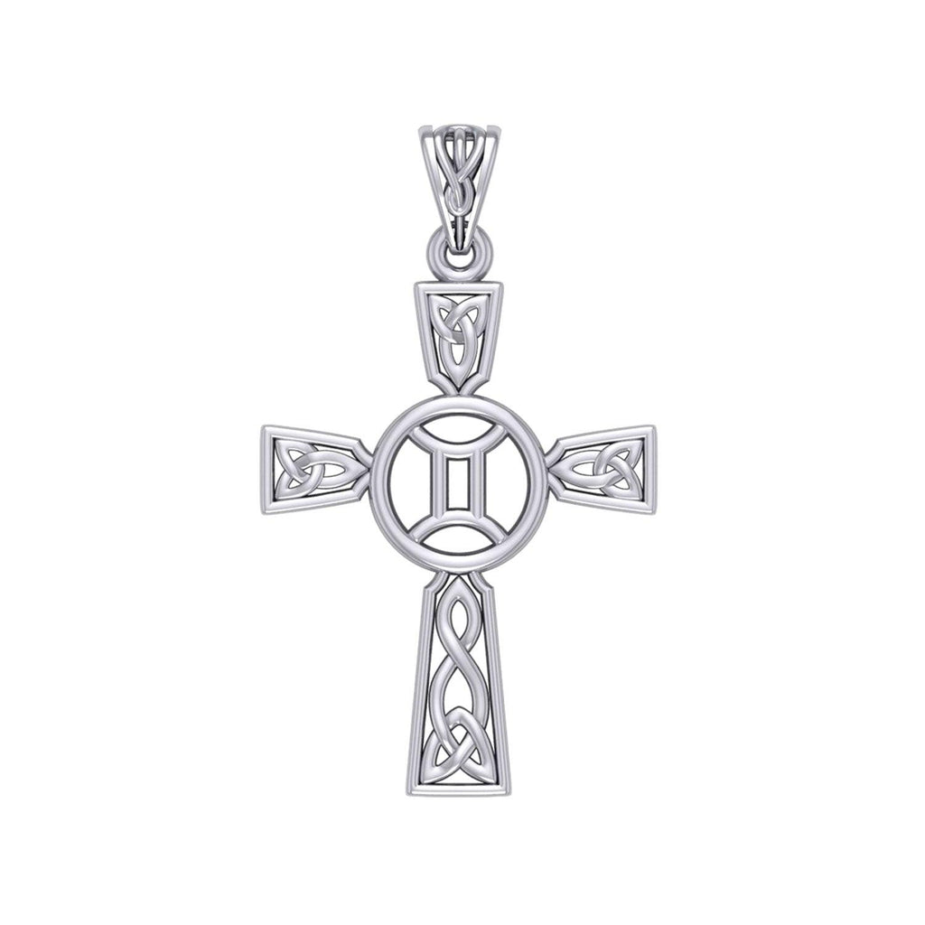 Celtic Cross Gemini Astrology Zodiac Sign Silver Pendant