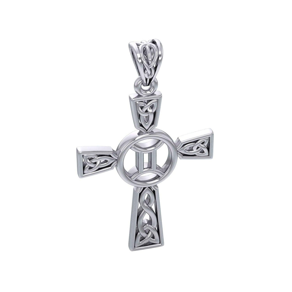Celtic Cross Gemini Astrology Zodiac Sign Silver Pendant