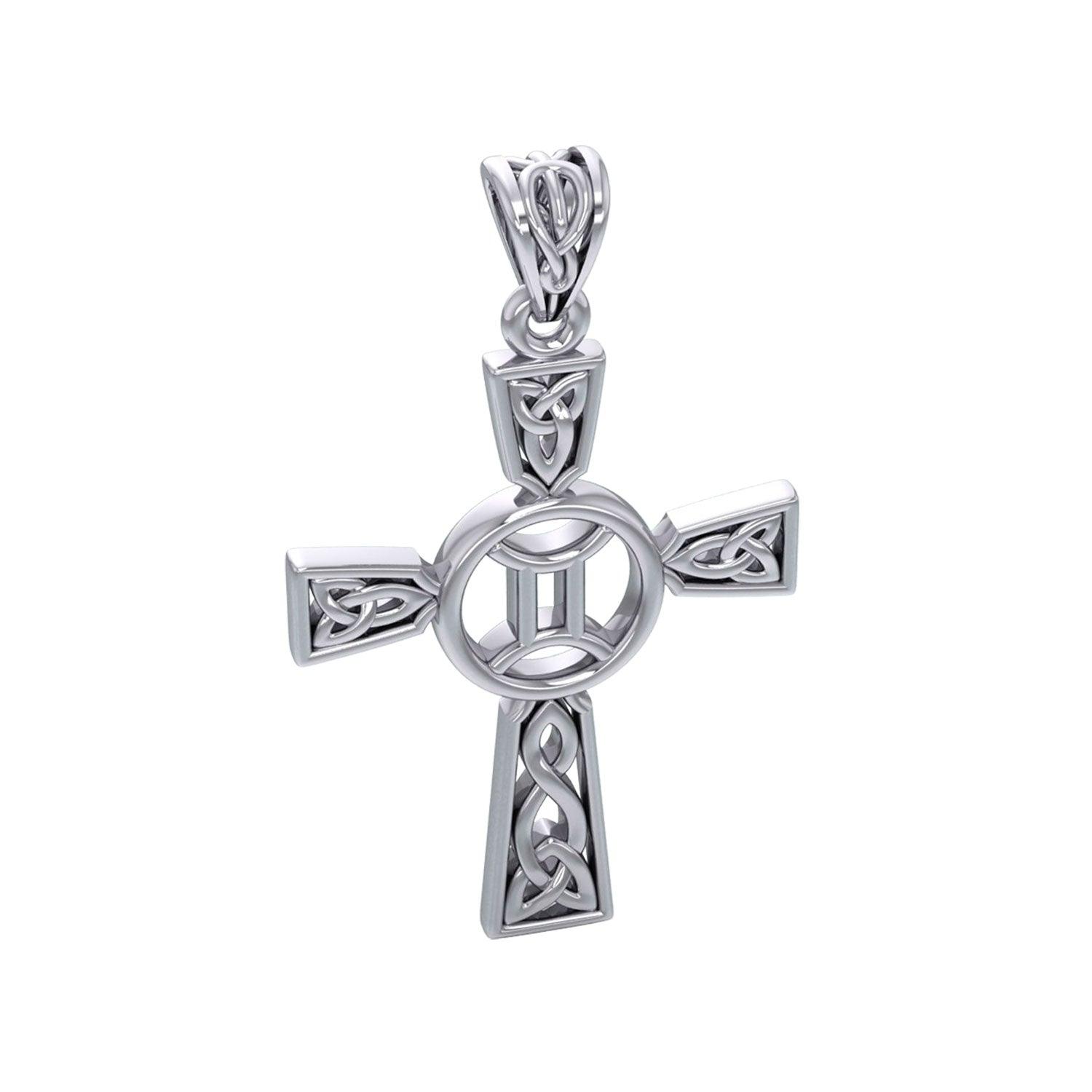 Celtic Cross Gemini Astrology Zodiac Sign Silver Pendant