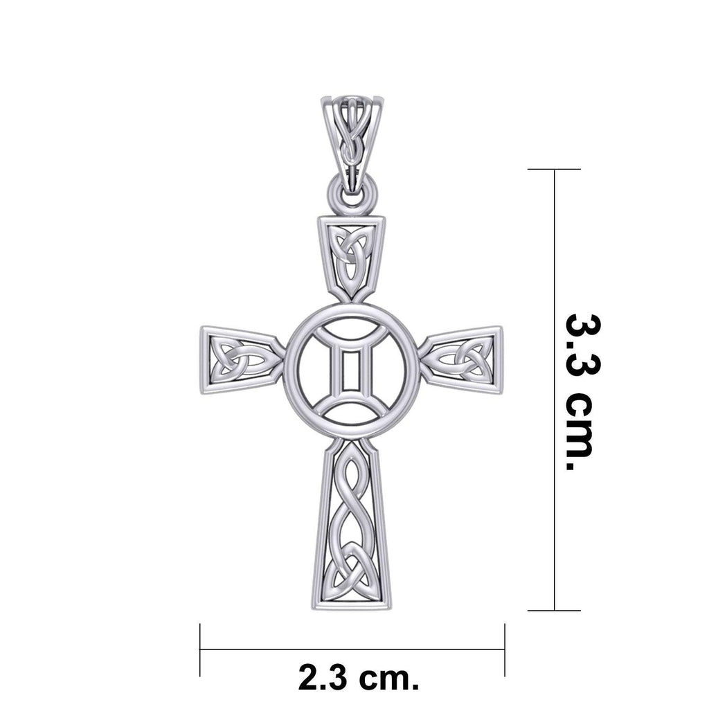 Celtic Cross Gemini Astrology Zodiac Sign Silver Pendant