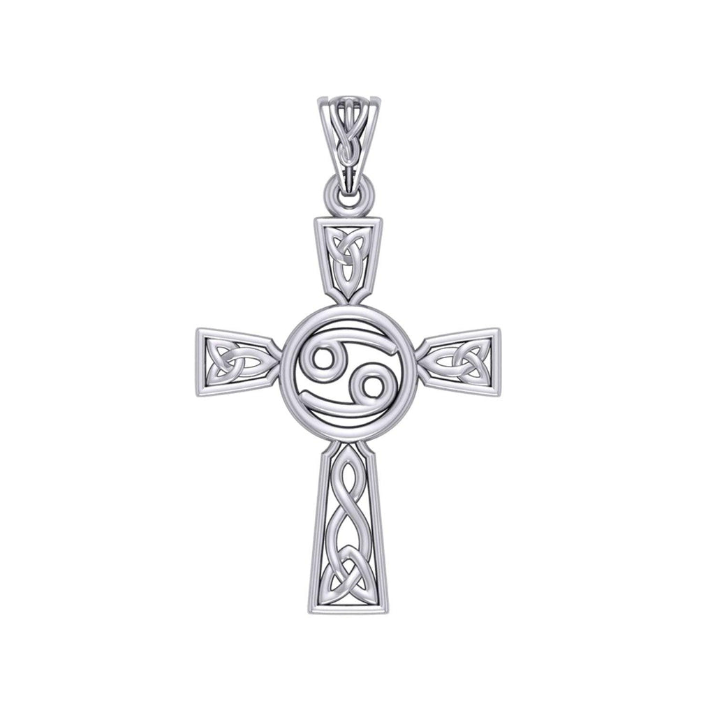 Celtic Cross Cancer Astrology Zodiac Sign Silver Pendant