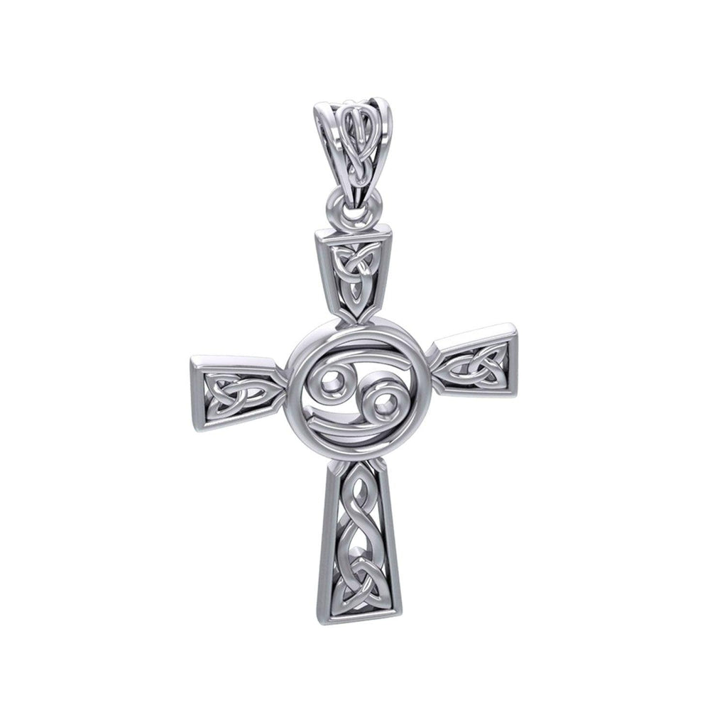 Celtic Cross Cancer Astrology Zodiac Sign Silver Pendant