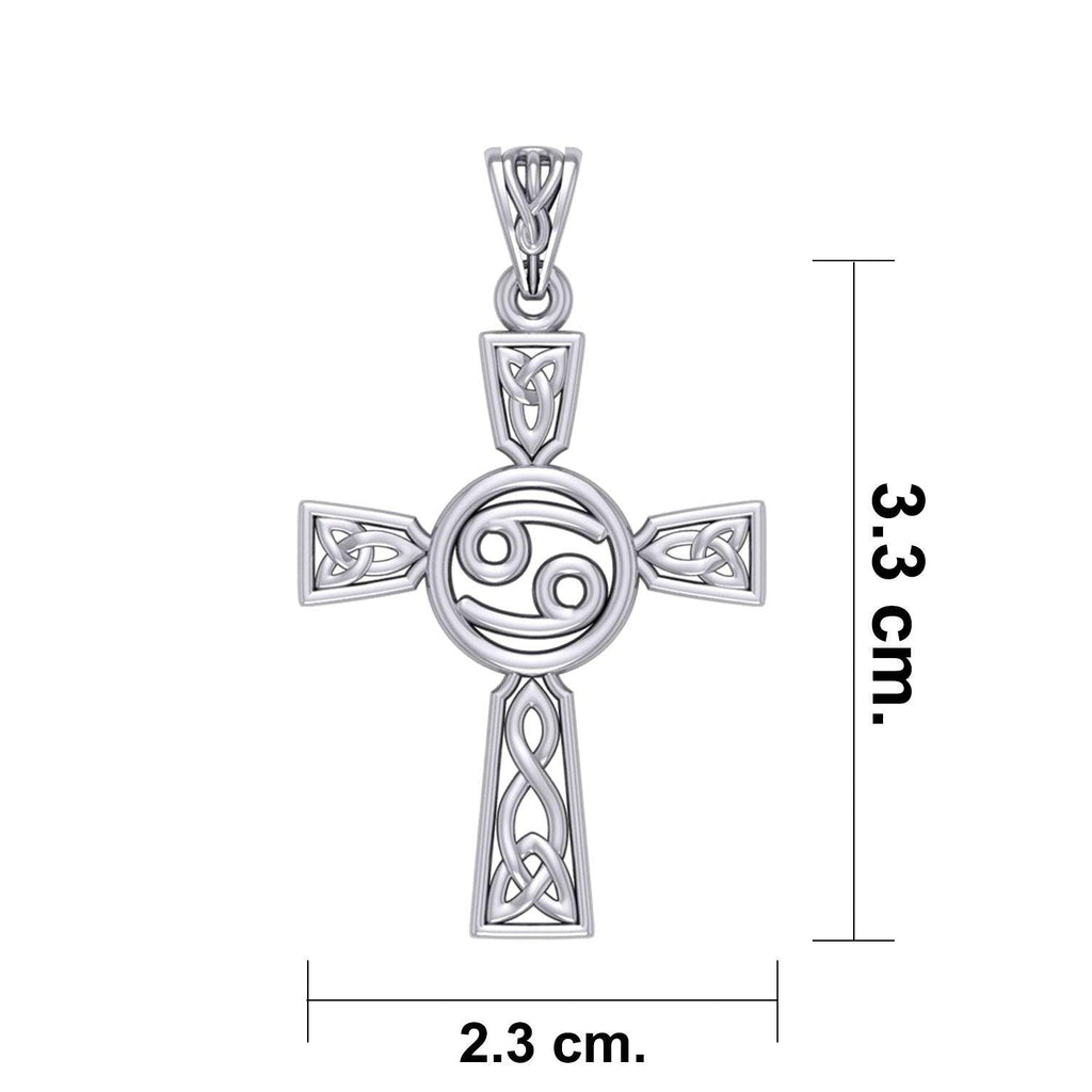 Celtic Cross Cancer Astrology Zodiac Sign Silver Pendant