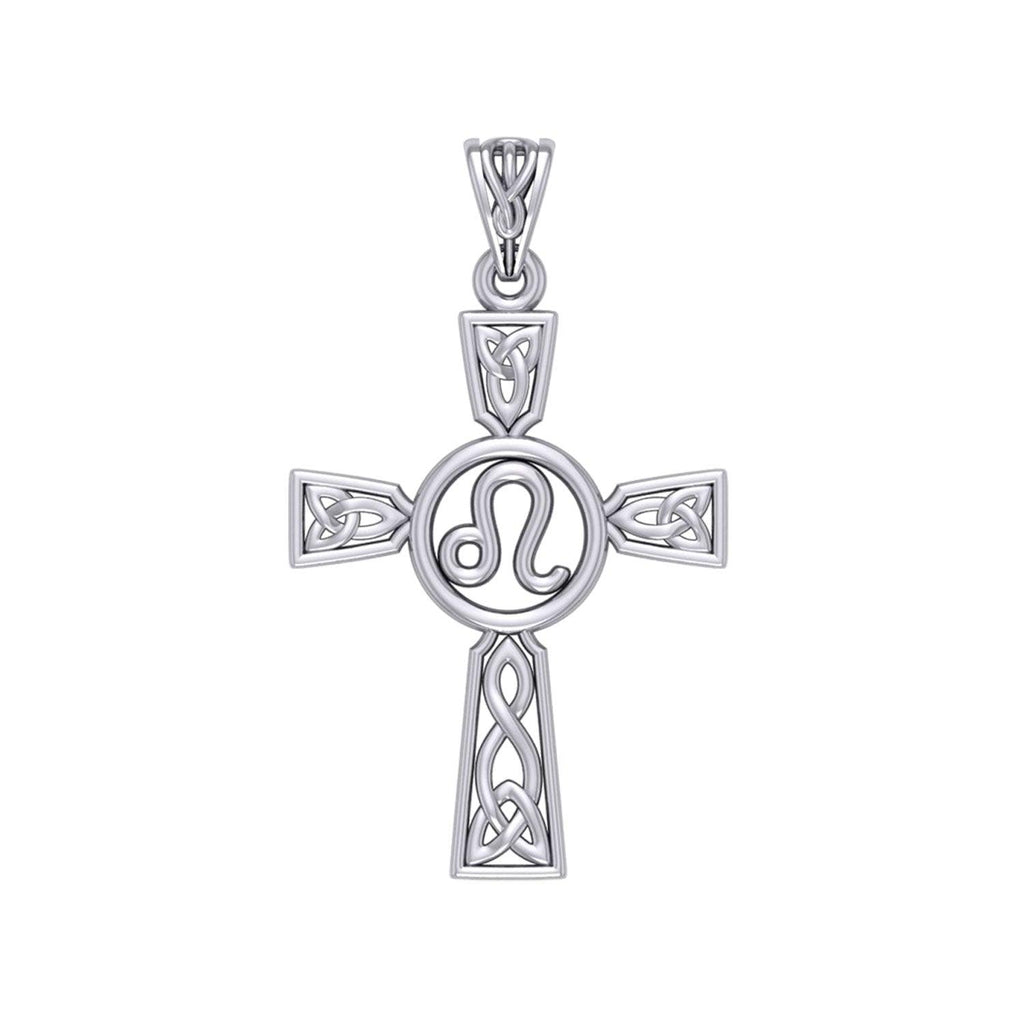Celtic Cross Leo Astrology Zodiac Sign Silver Pendant