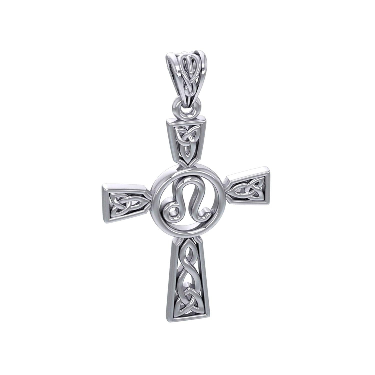 Celtic Cross Leo Astrology Zodiac Sign Silver Pendant
