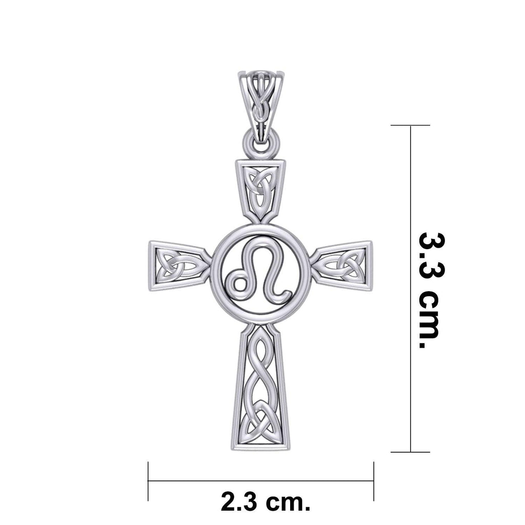 Celtic Cross Leo Astrology Zodiac Sign Silver Pendant