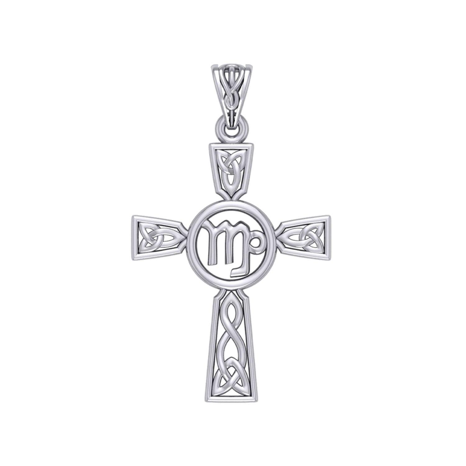 Celtic Cross Virgo Astrology Zodiac Sign Silver Pendant