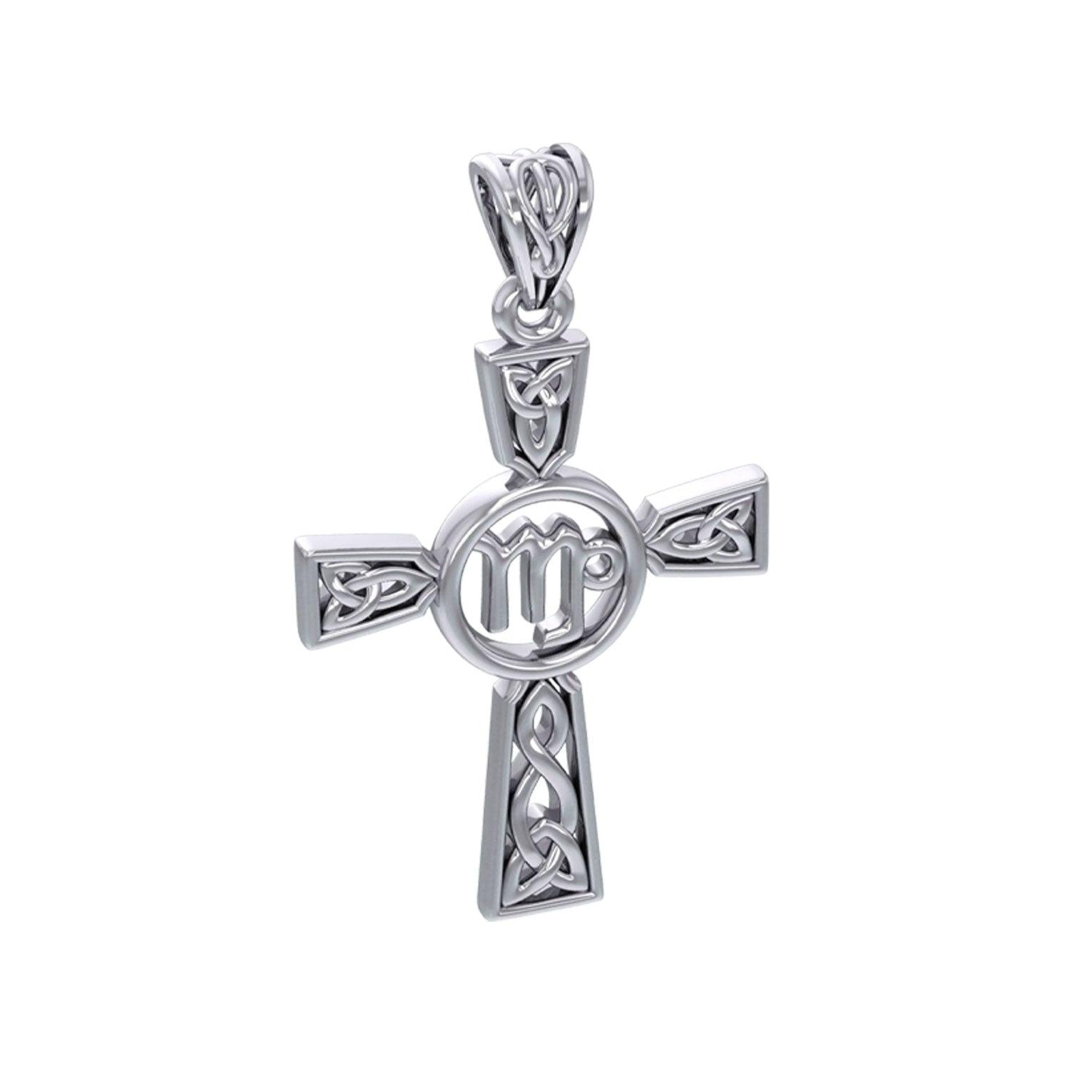 Celtic Cross Virgo Astrology Zodiac Sign Silver Pendant