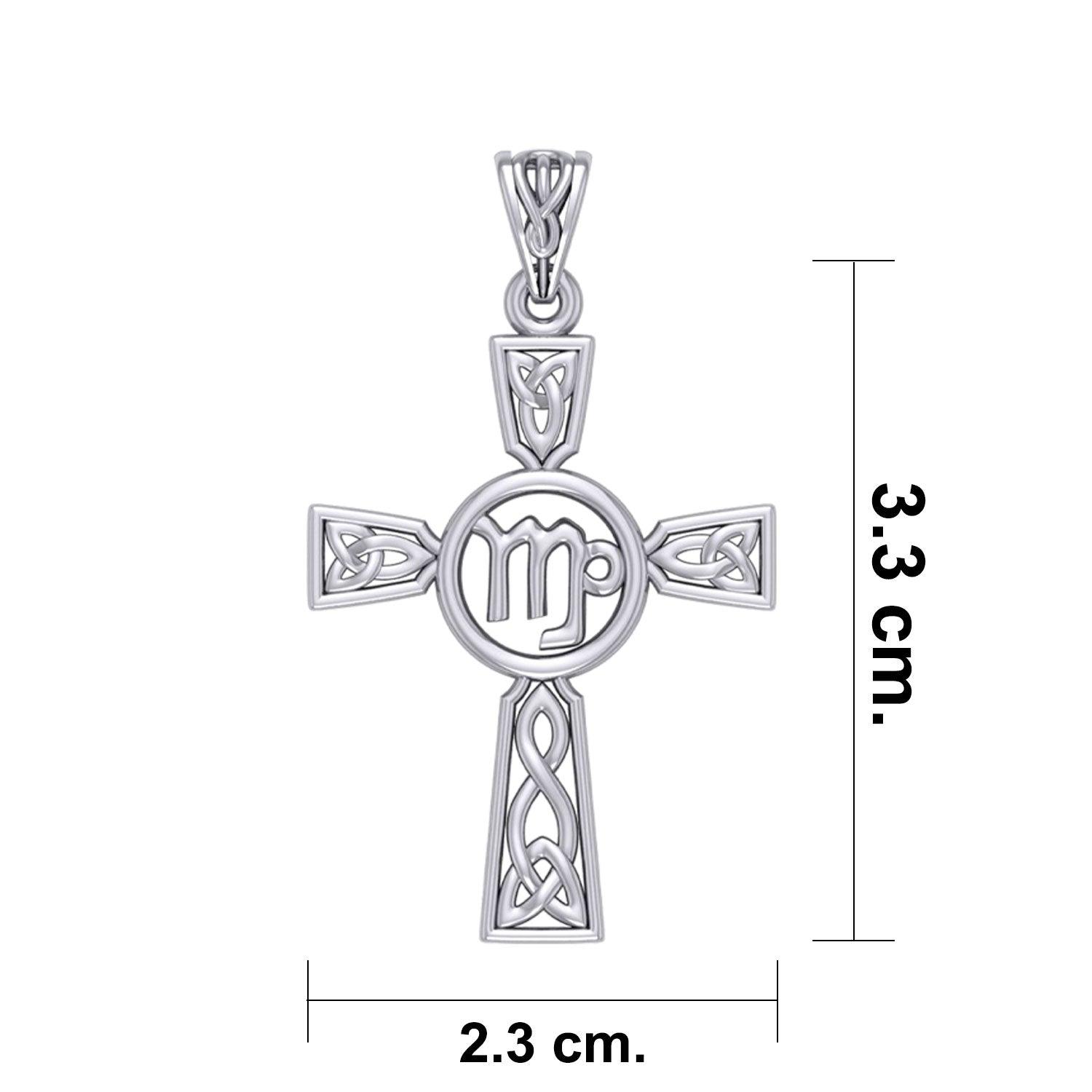 Celtic Cross Virgo Astrology Zodiac Sign Silver Pendant