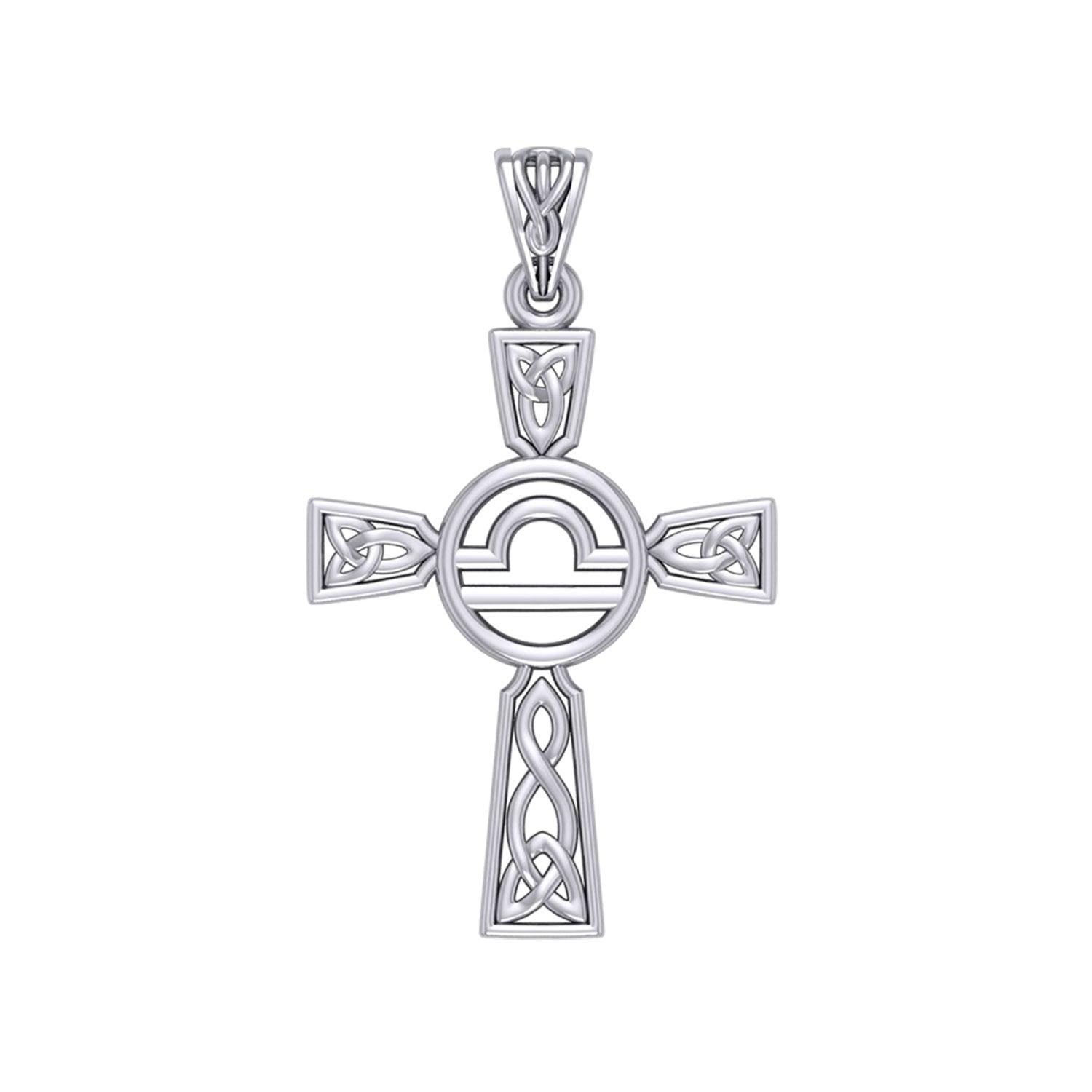 Celtic Cross Libra Astrology Zodiac Sign Sterling Silver Pendant