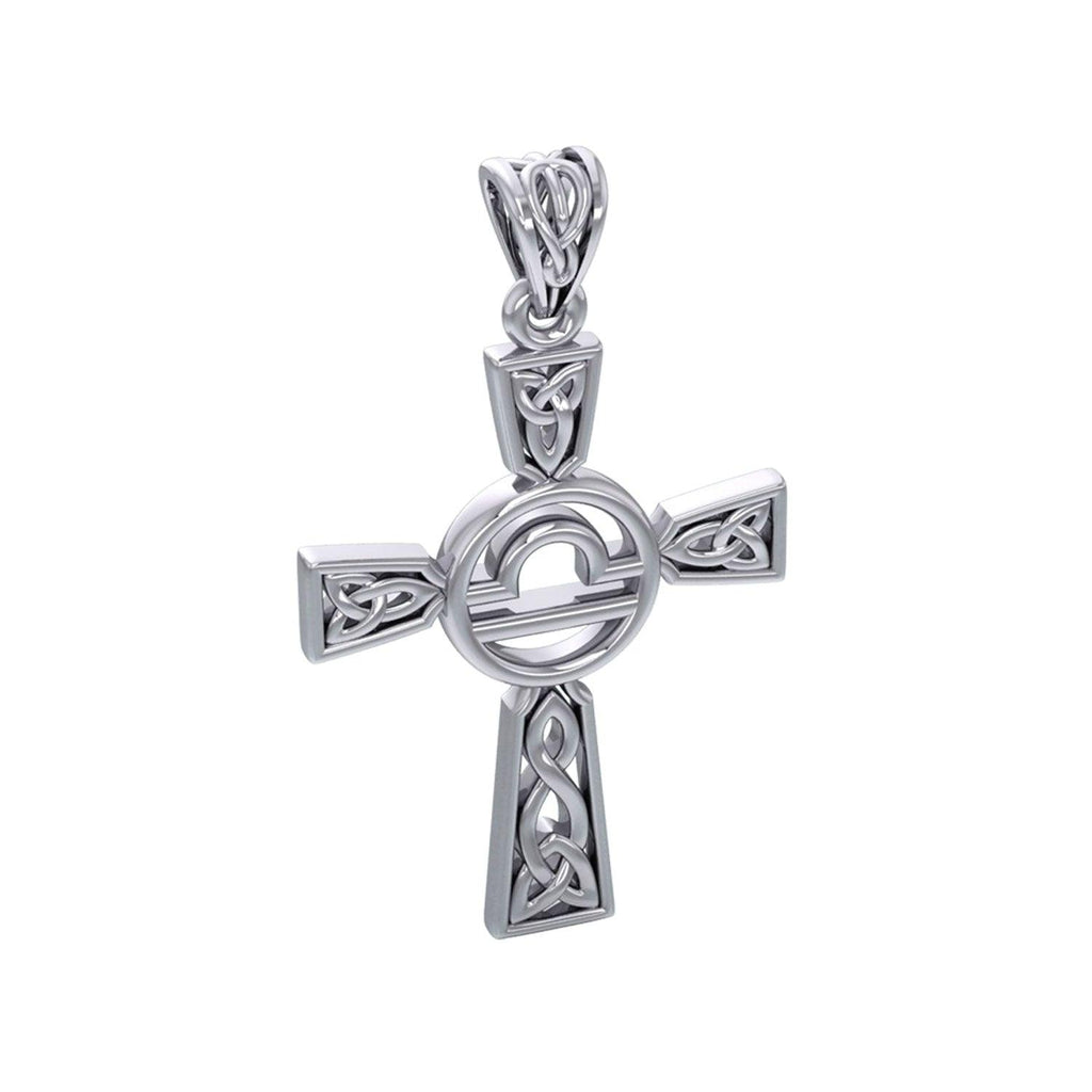 Celtic Cross Libra Astrology Zodiac Sign Sterling Silver Pendant