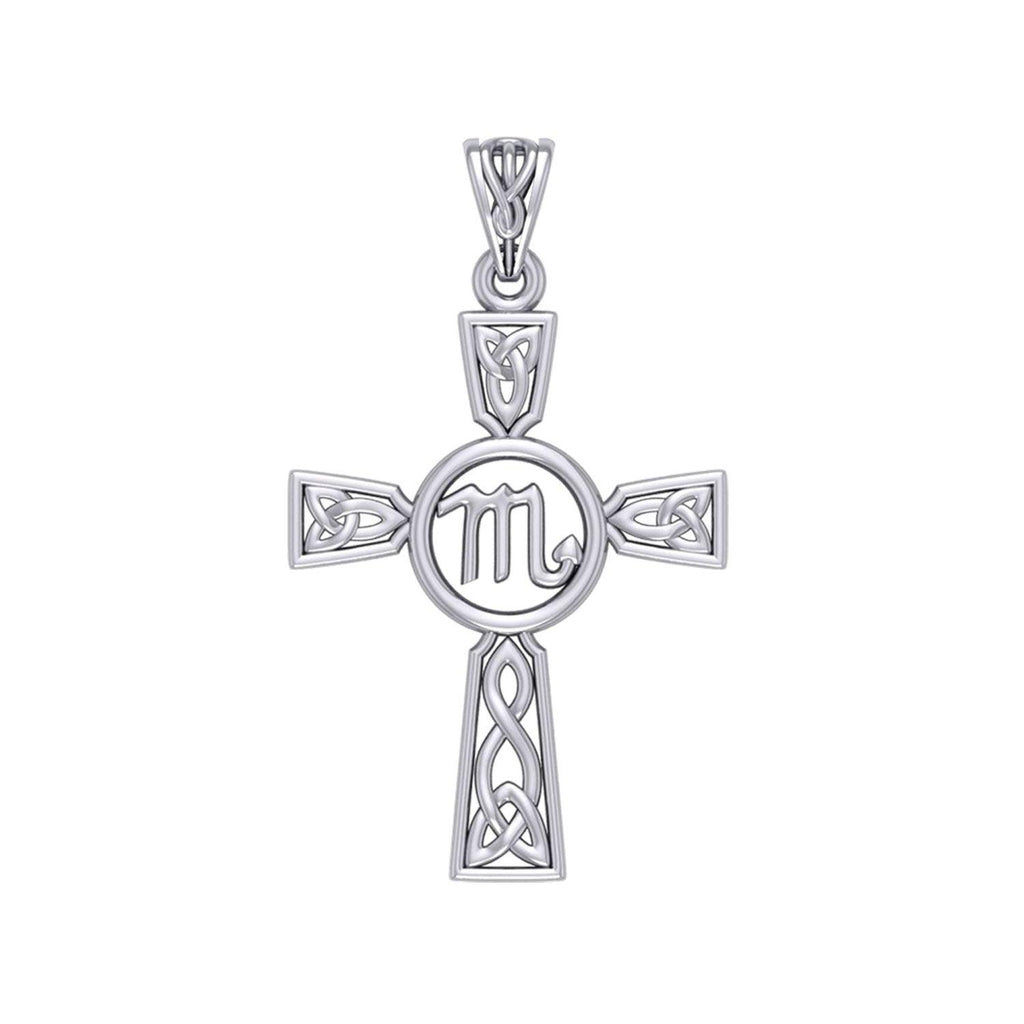 Celtic Cross Scorpio Astrology Zodiac Sign Silver Pendant