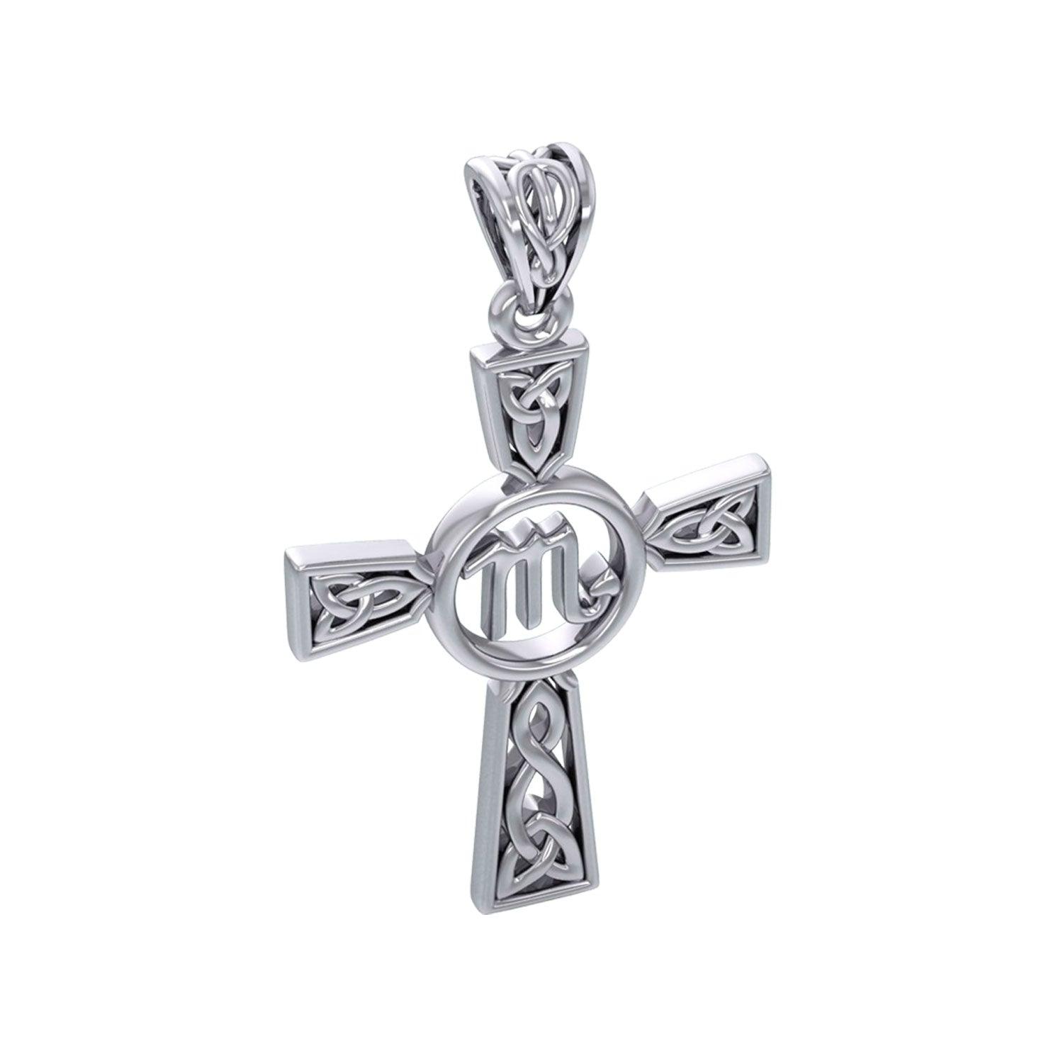 Celtic Cross Scorpio Astrology Zodiac Sign Silver Pendant