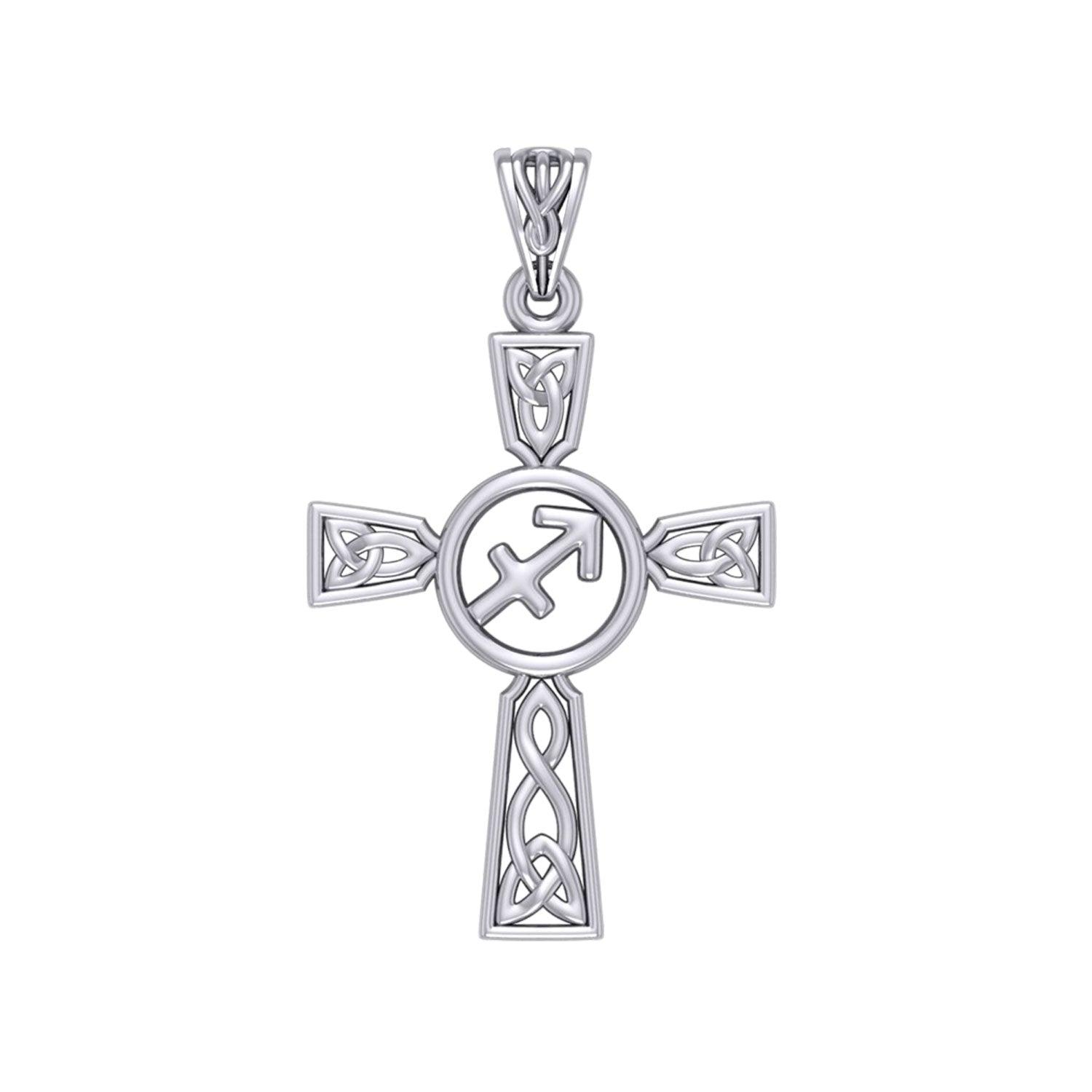 Celtic Cross Sagittarius Astrology Zodiac Sign Silver Pendant