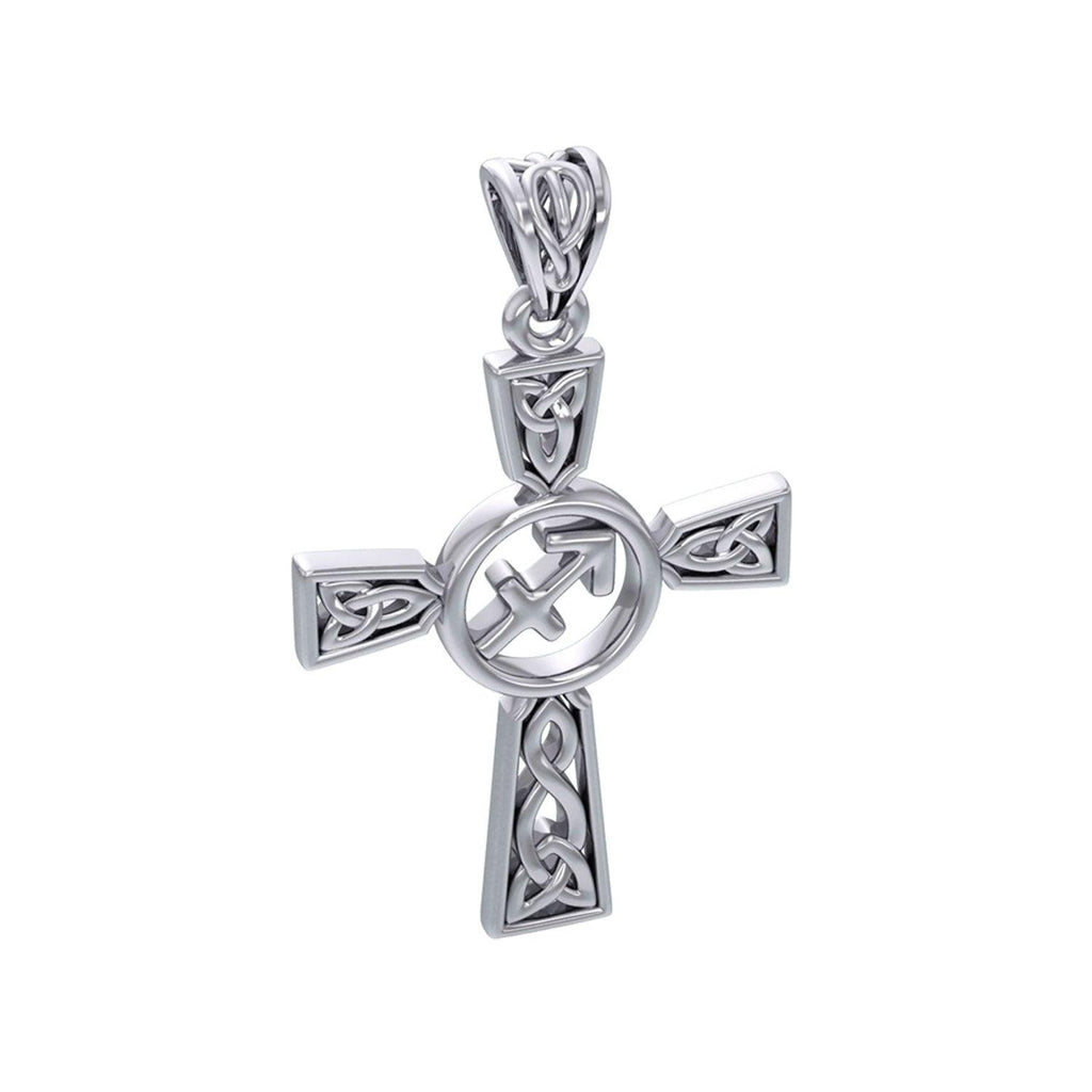 Celtic Cross Sagittarius Astrology Zodiac Sign Silver Pendant