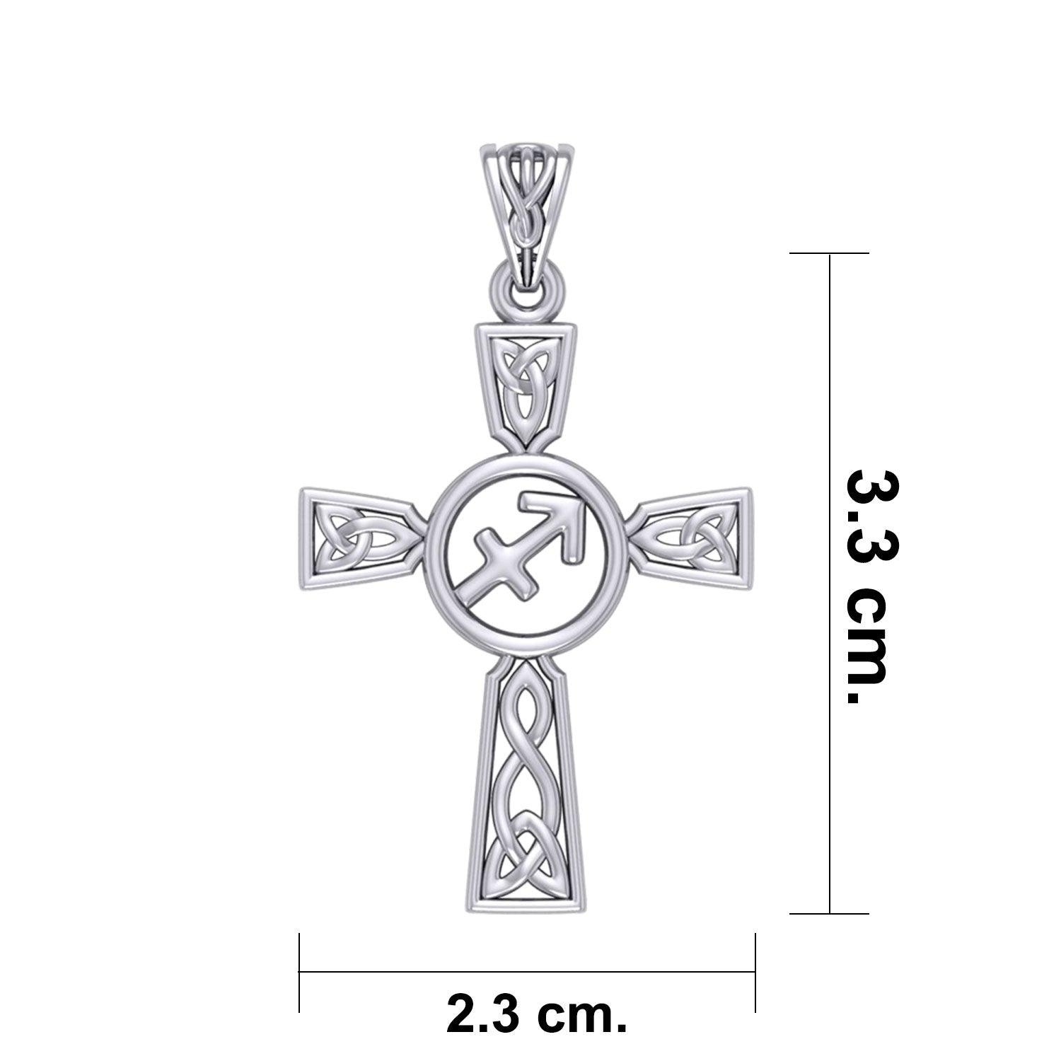 Celtic Cross Sagittarius Astrology Zodiac Sign Silver Pendant
