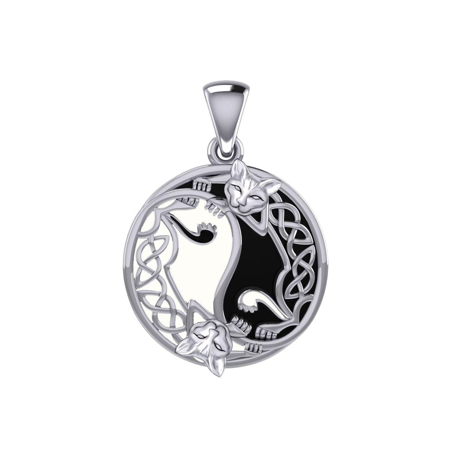 Celtic Yin Yang Cat Silver Pendant