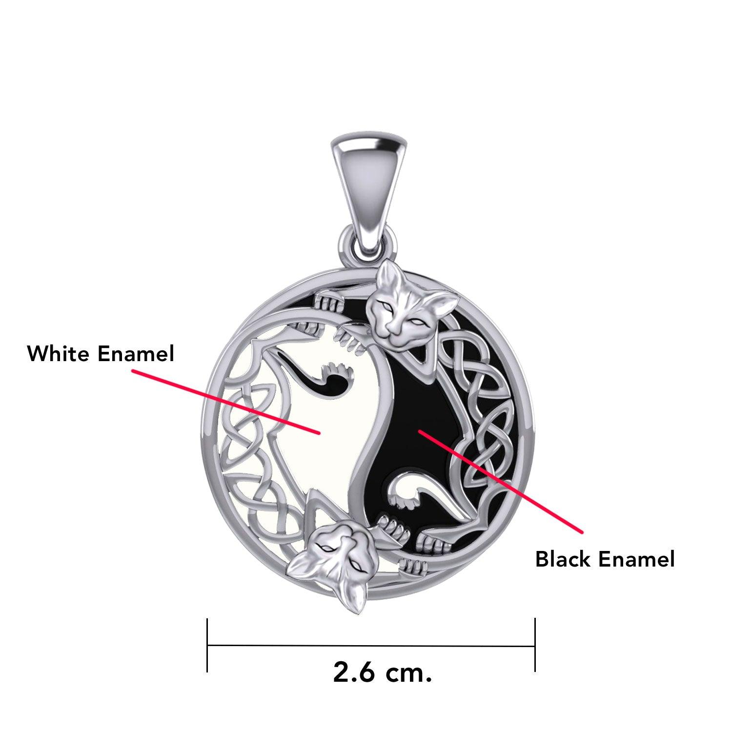 Celtic Yin Yang Cat Silver Pendant