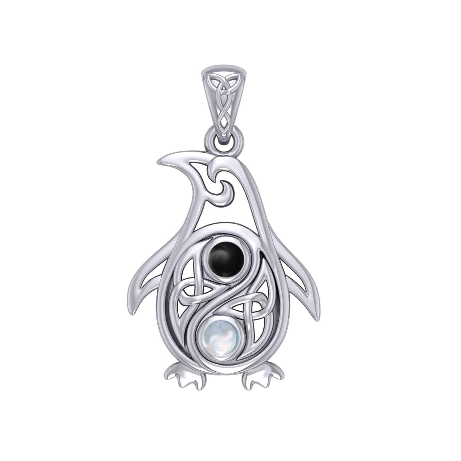 Celtic Yin Yang Spirit of The Antarctic Penguin Silver Pendant with Gem