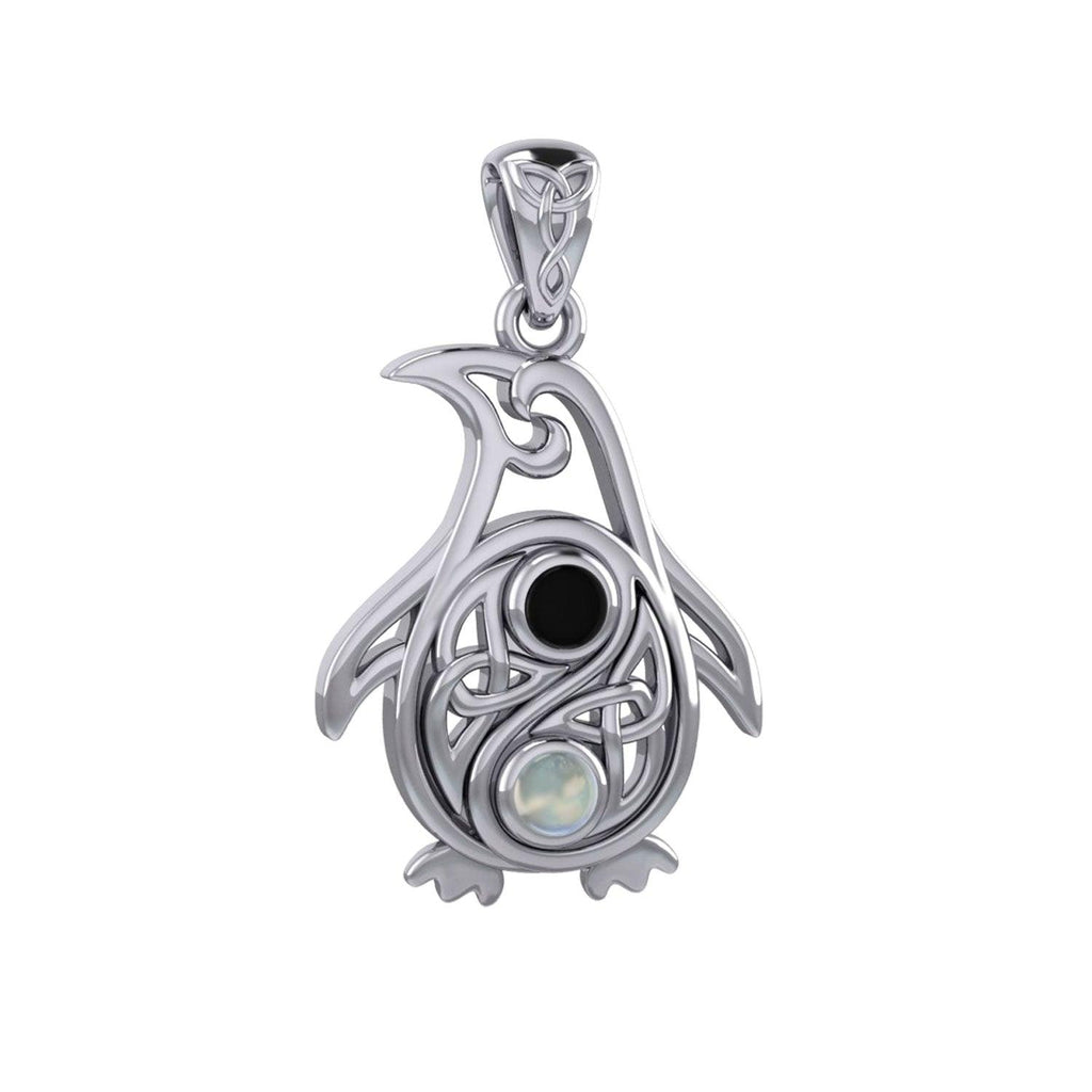 Celtic Yin Yang Spirit of The Antarctic Penguin Silver Pendant with Gem