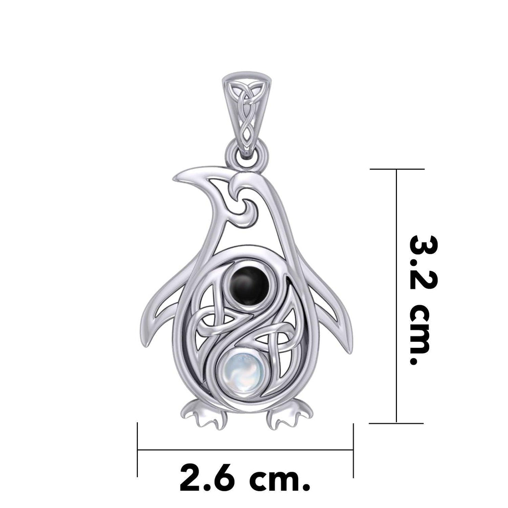 Celtic Yin Yang Spirit of The Antarctic Penguin Silver Pendant with Gem
