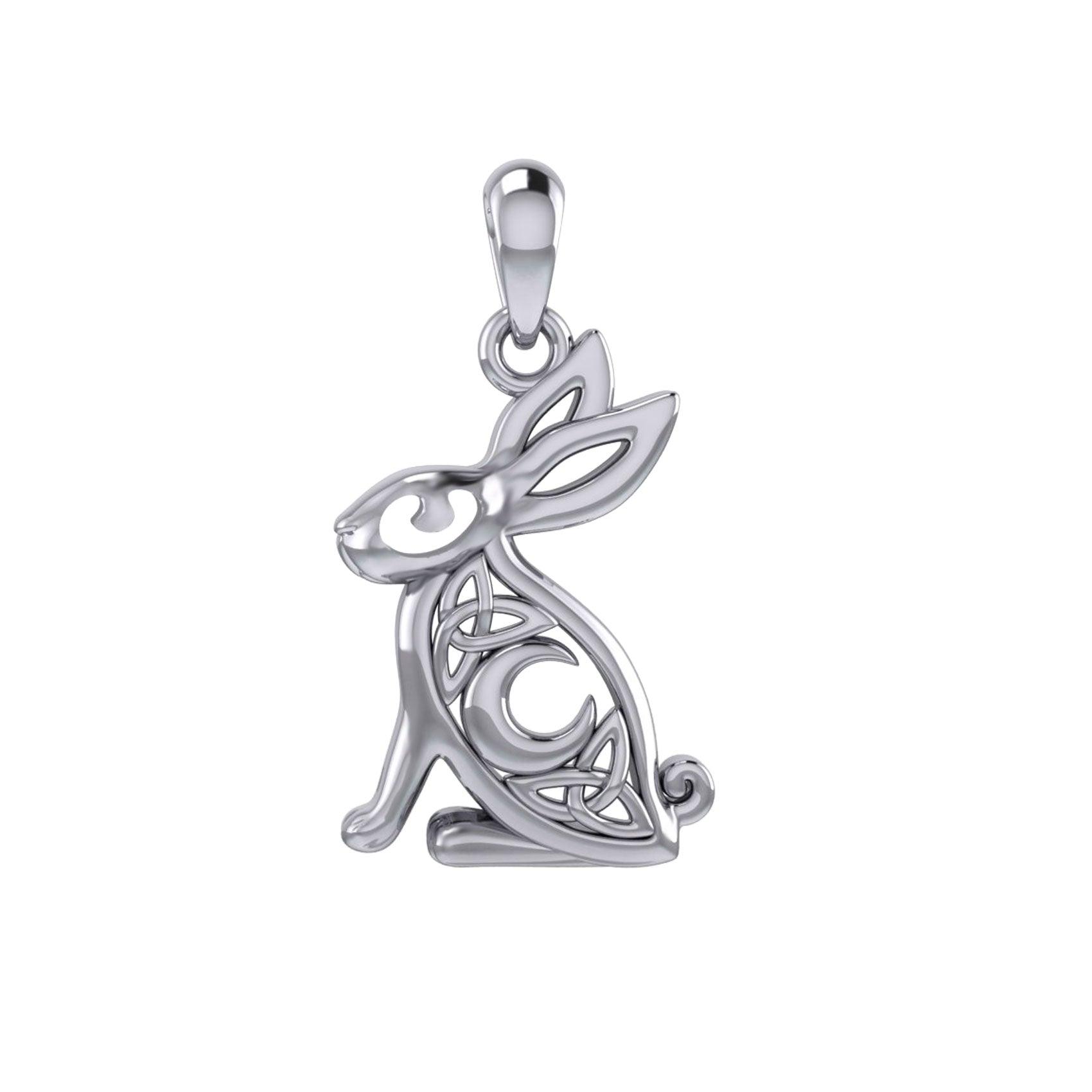 Celtic Rabbit or Hare With Crescent Moon Sterling Silver Pendant