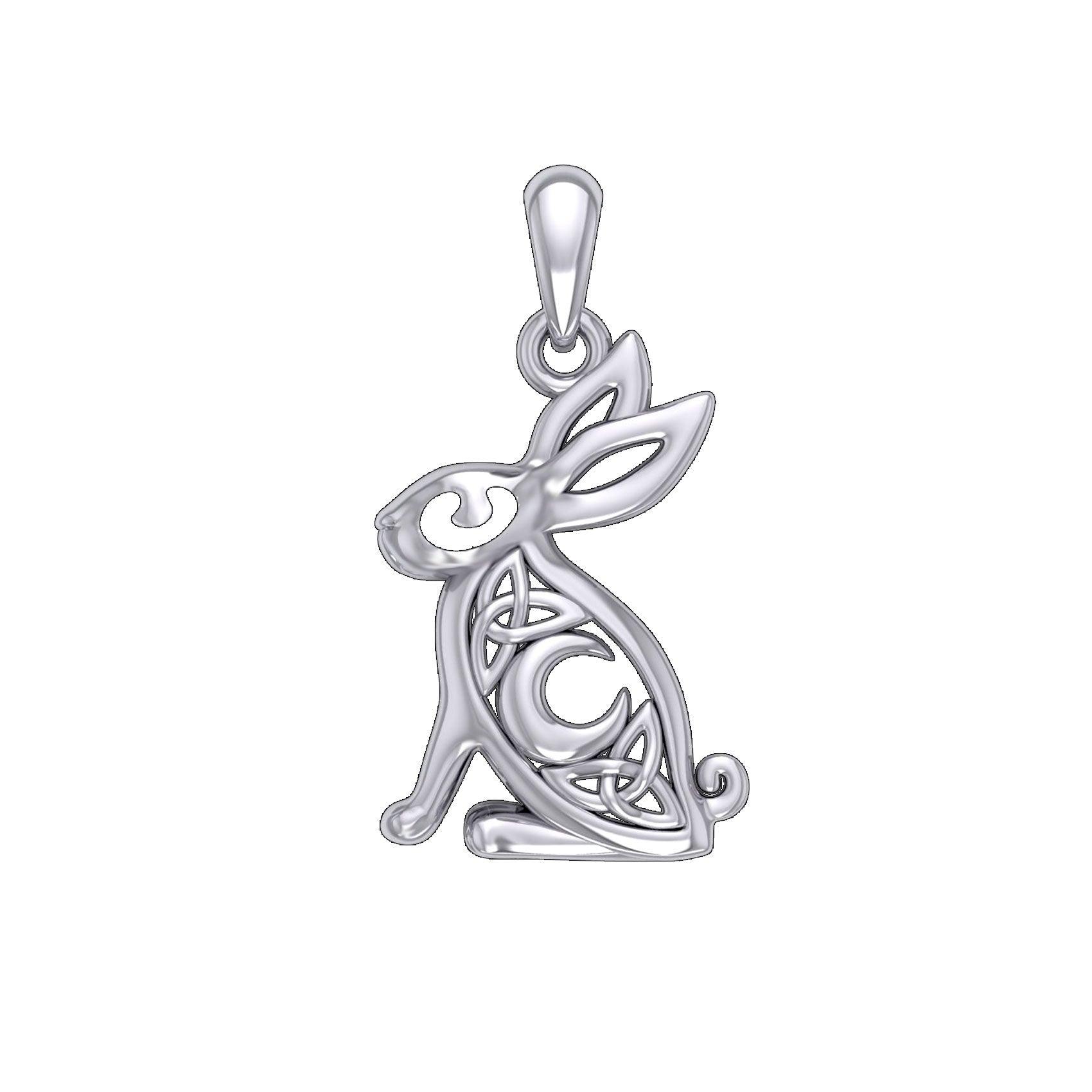 Celtic Rabbit or Hare With Crescent Moon Sterling Silver Pendant
