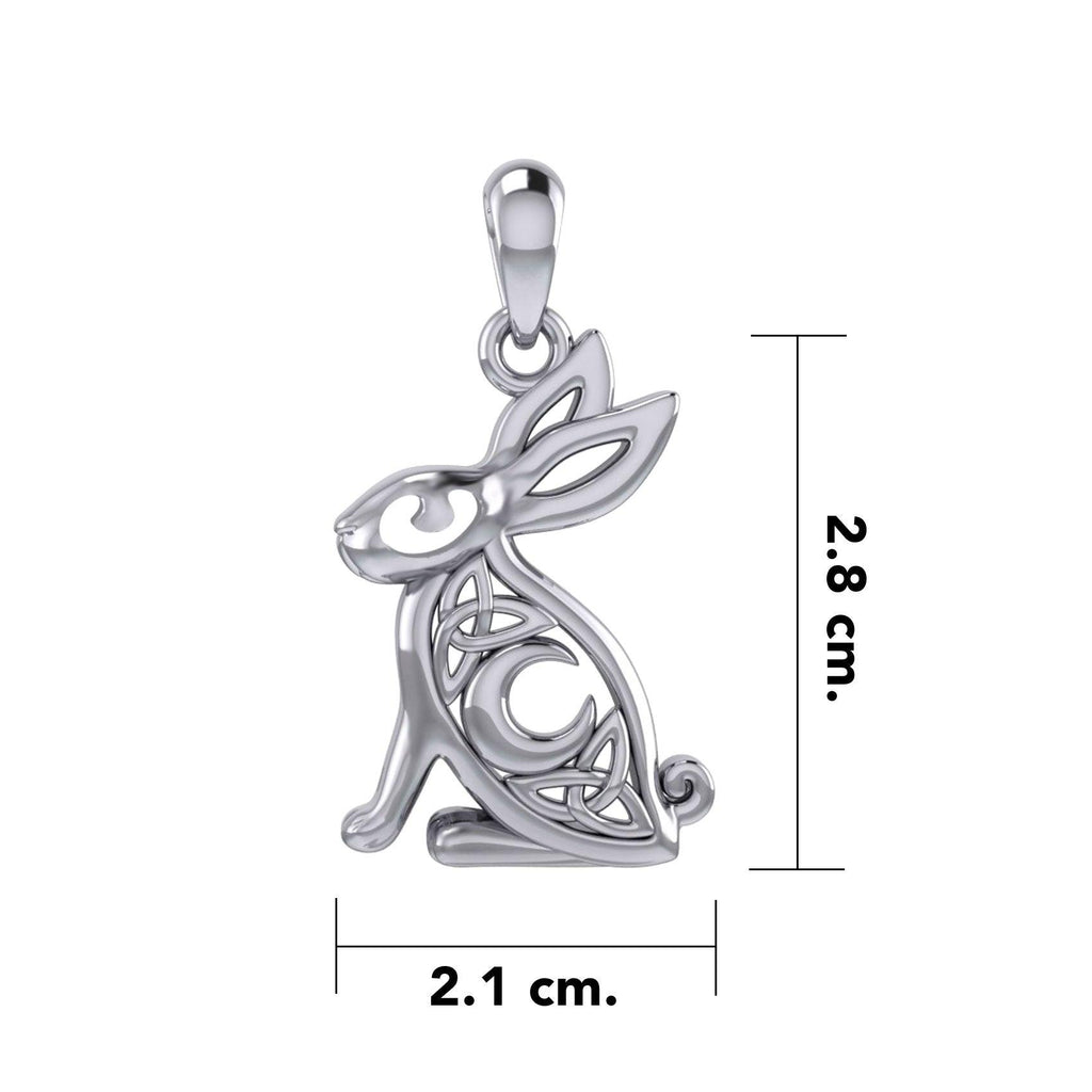 Celtic Rabbit or Hare With Crescent Moon Sterling Silver Pendant
