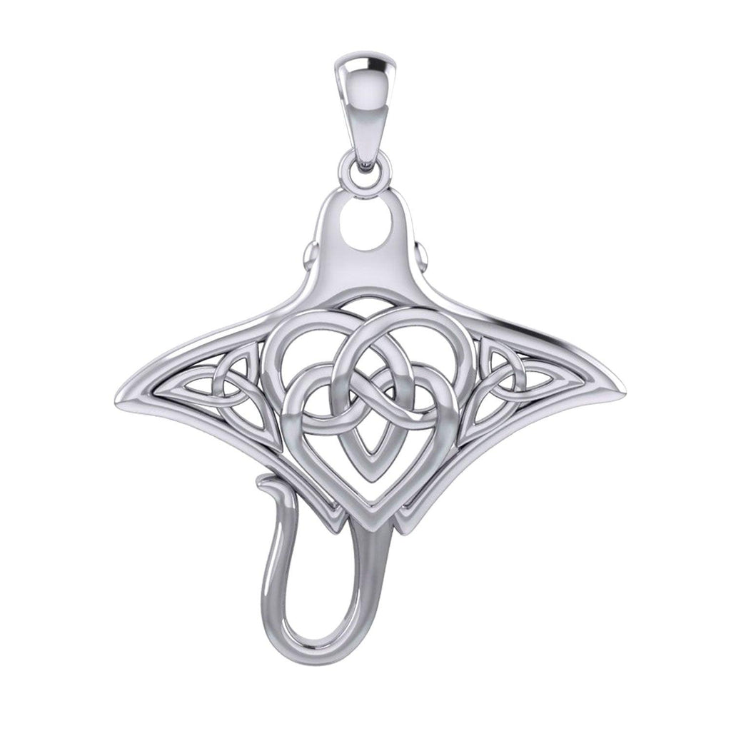 Manta Ray with Celtic Heart in the center Silver Pendant