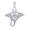Manta Ray with Celtic Heart in the center Silver Pendant