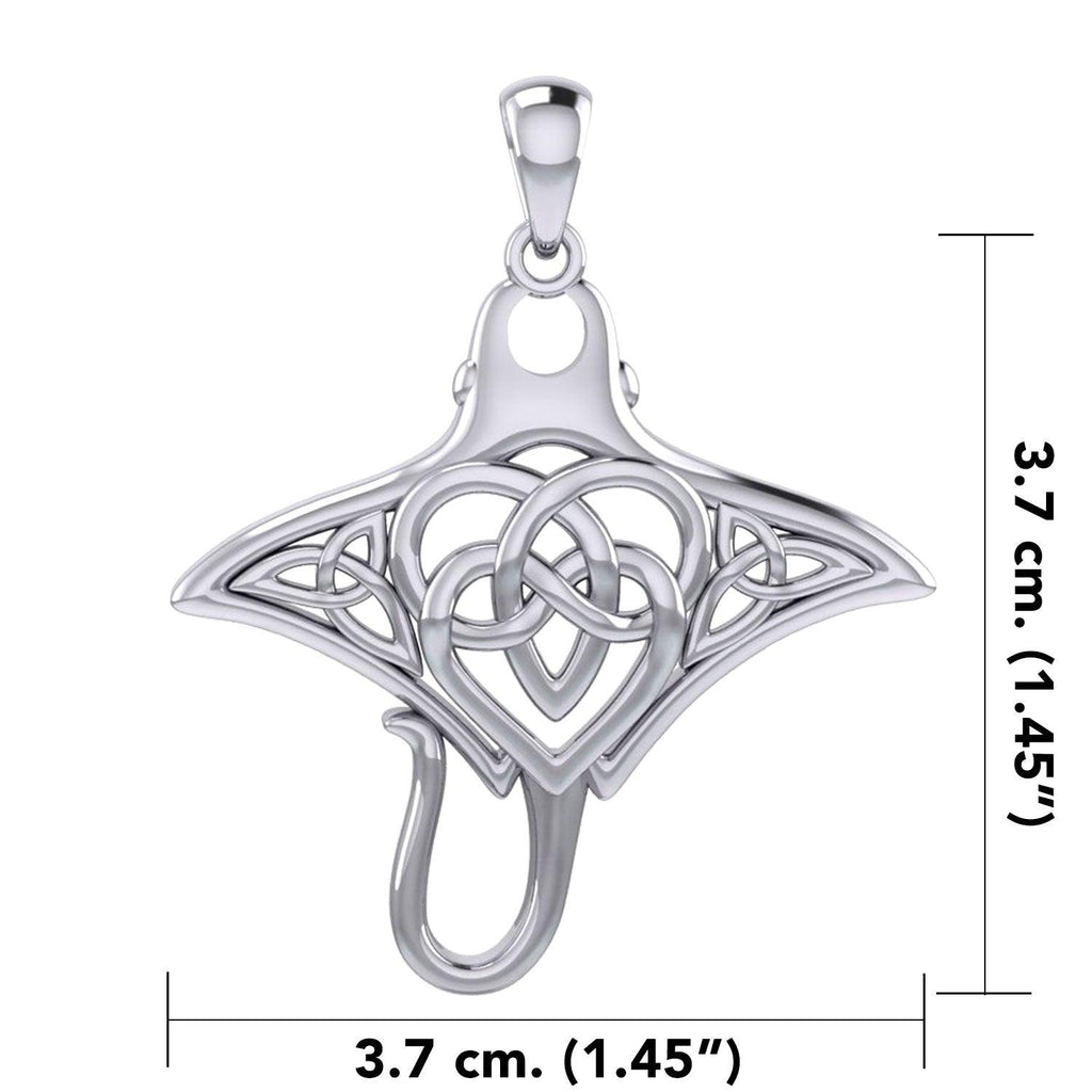 Manta Ray with Celtic Heart in the center Silver Pendant