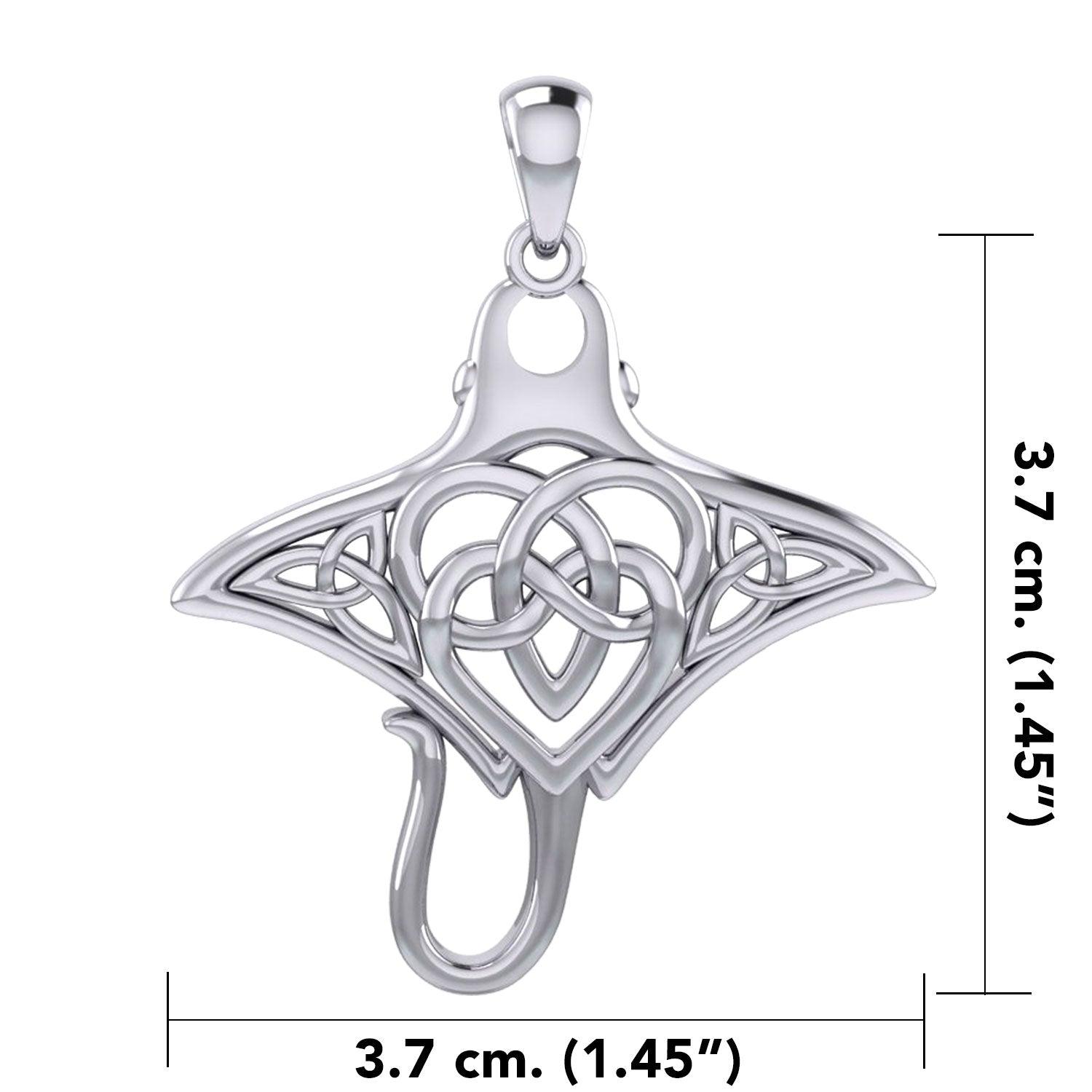 Manta Ray with Celtic Heart in the center Silver Pendant