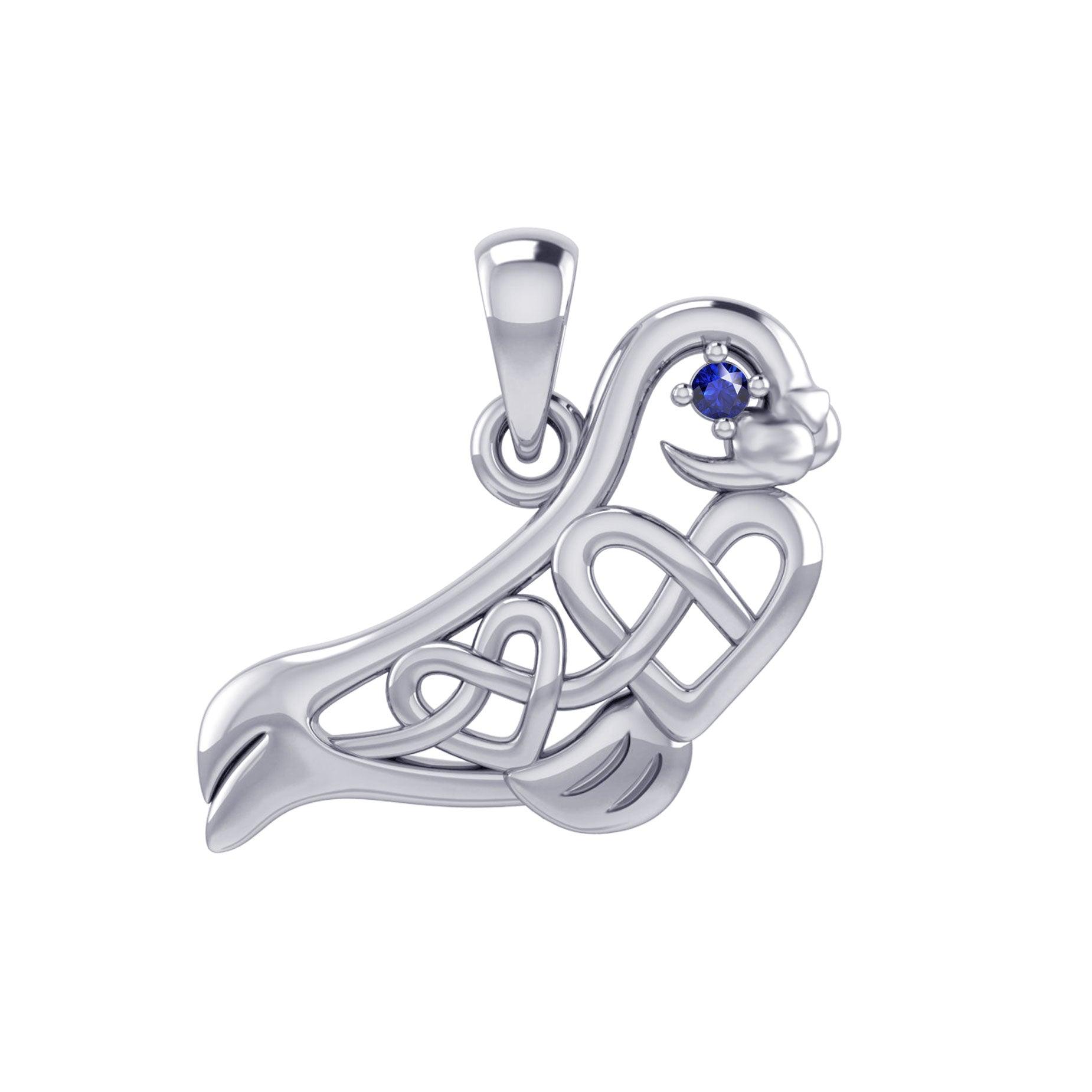 Seal with double Celtic Heart and Gemstone Eye Silver Pendant