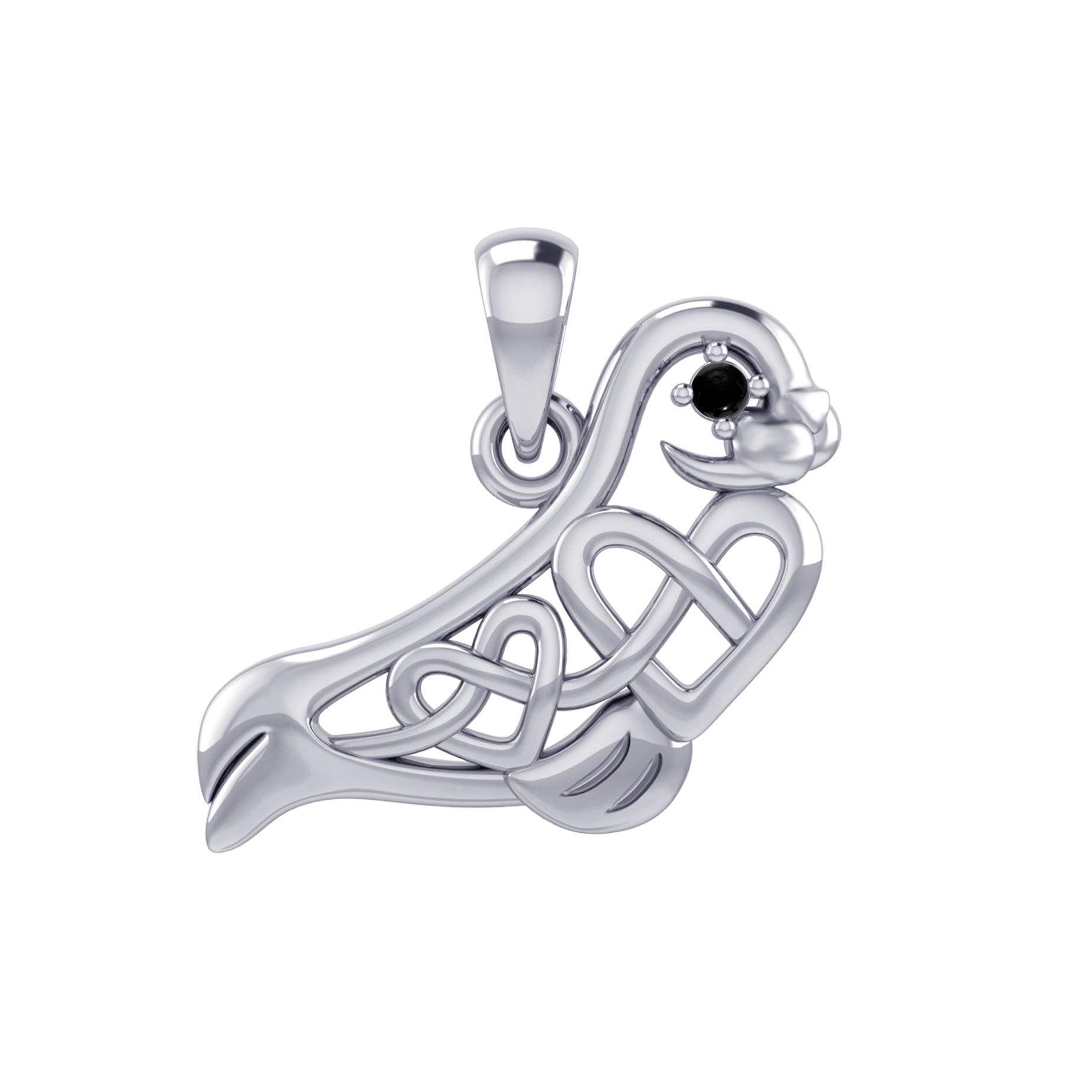 Seal with double Celtic Heart and Gemstone Eye Silver Pendant