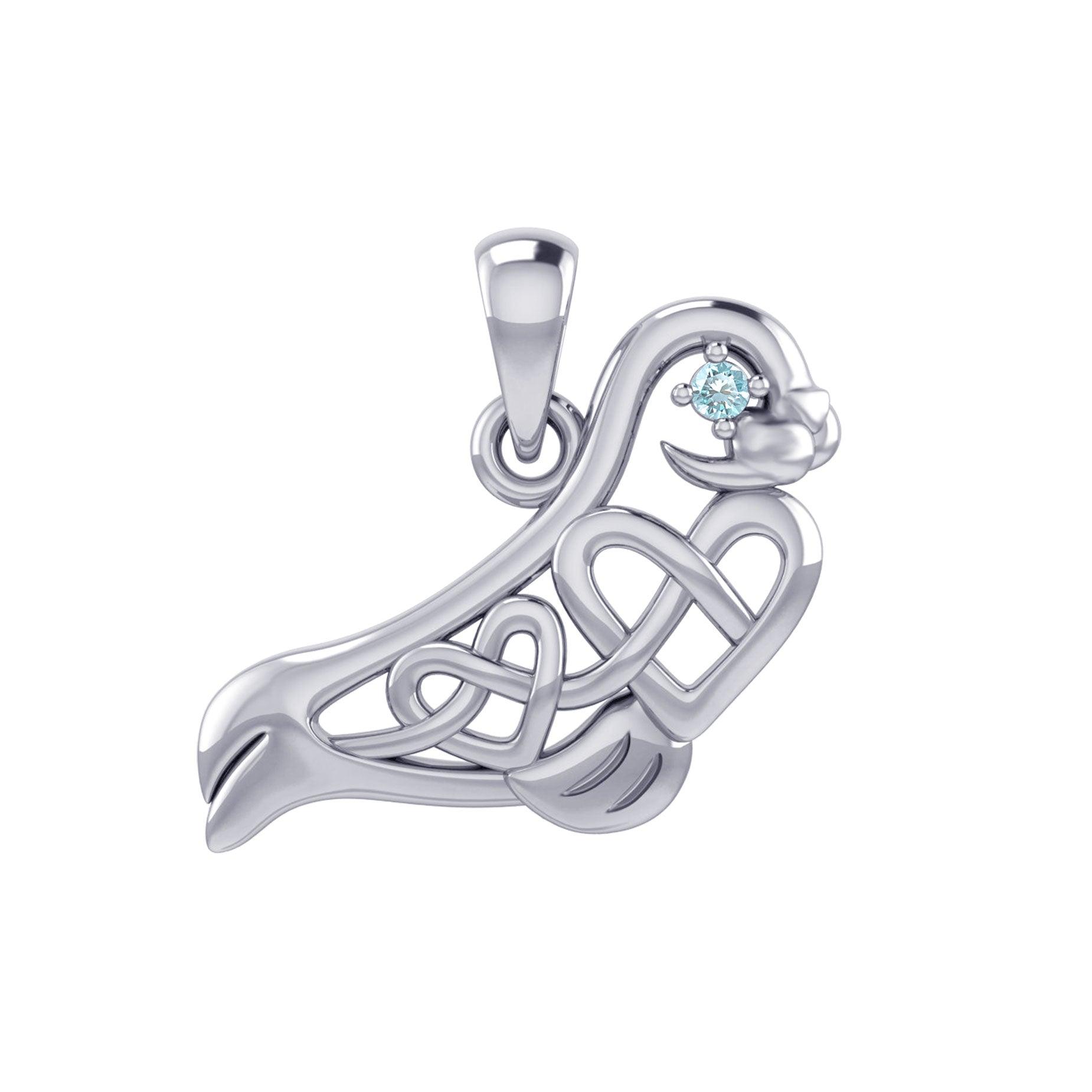 Seal with double Celtic Heart and Gemstone Eye Silver Pendant