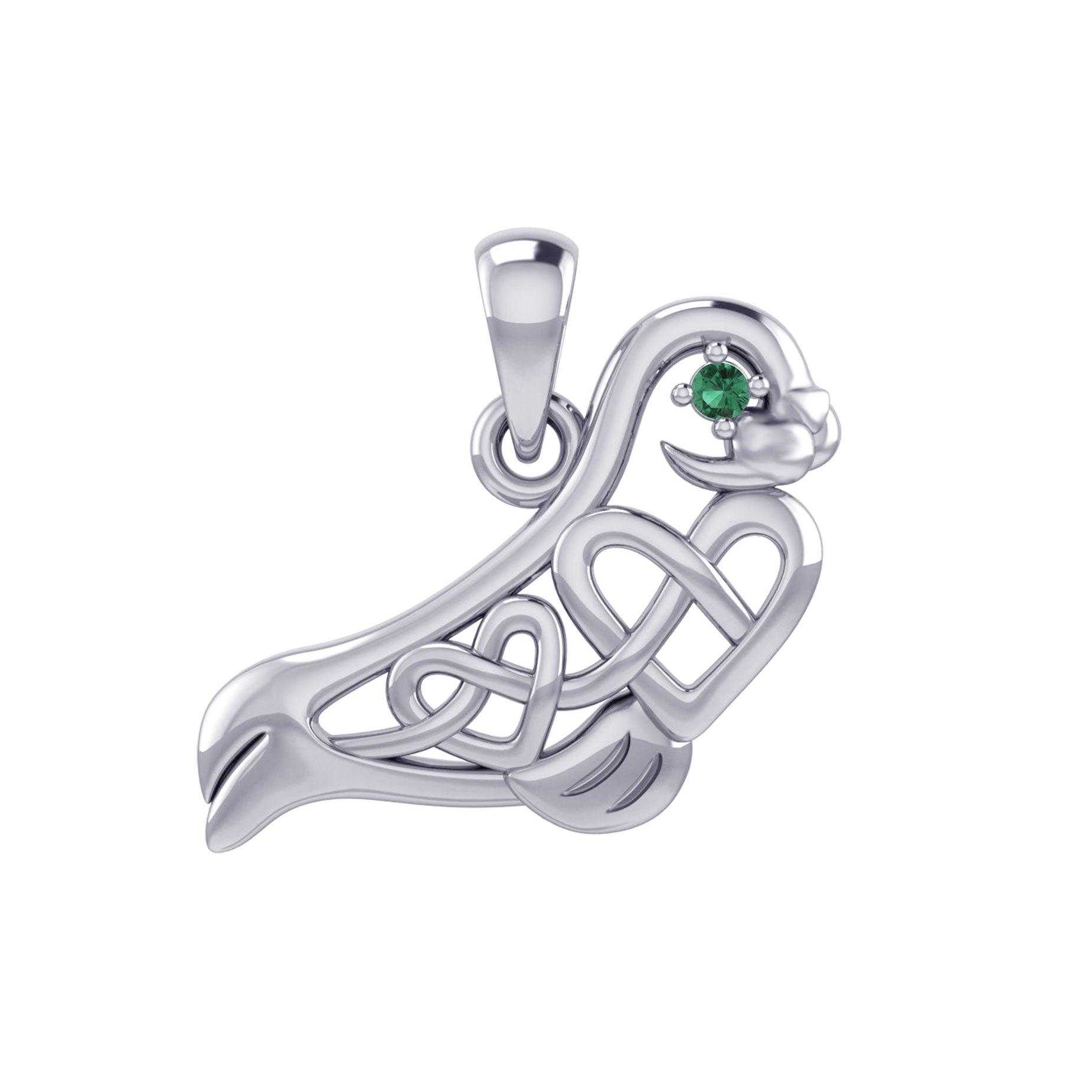 Seal with double Celtic Heart and Gemstone Eye Silver Pendant