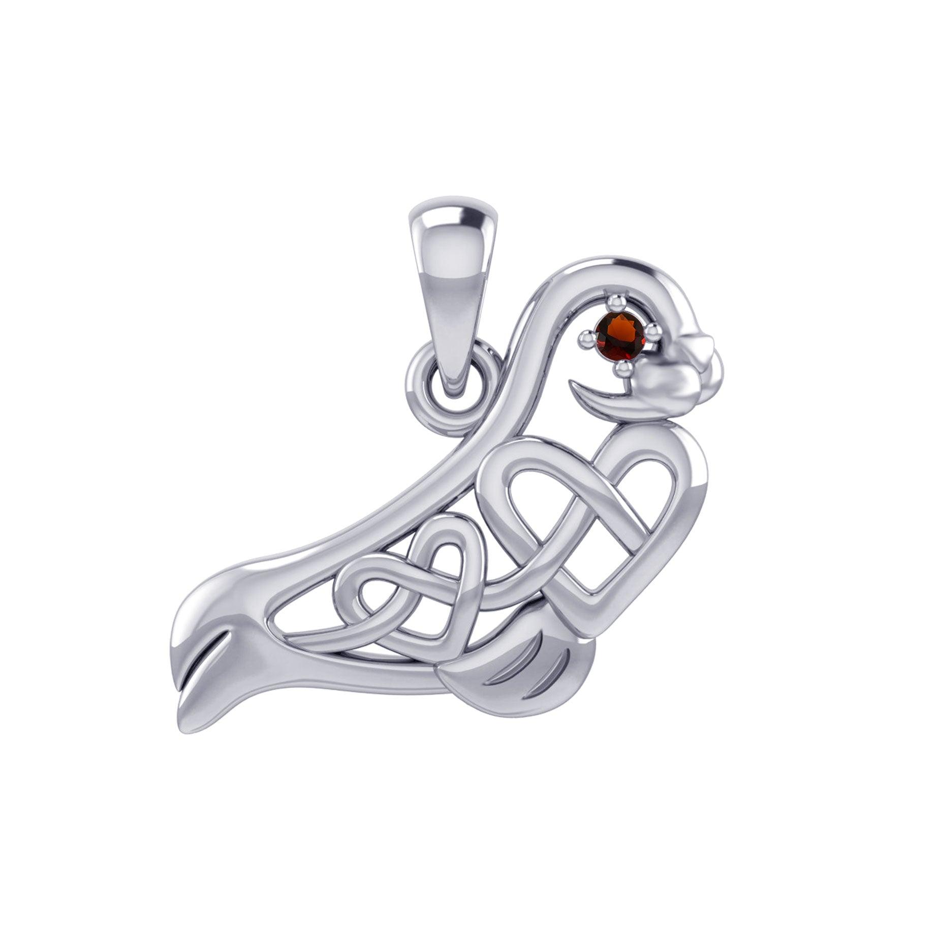 Seal with double Celtic Heart and Gemstone Eye Silver Pendant
