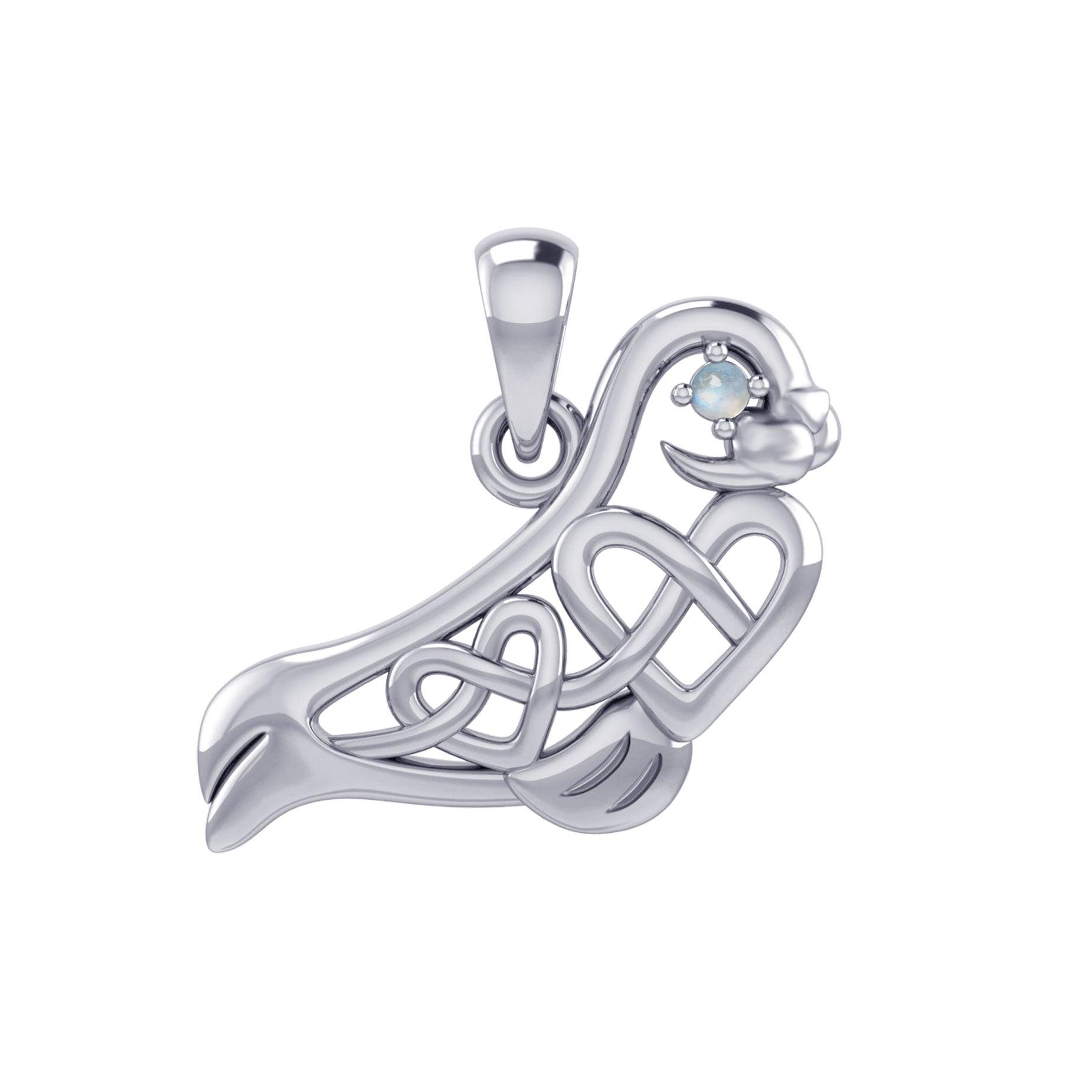 Seal with double Celtic Heart and Gemstone Eye Silver Pendant