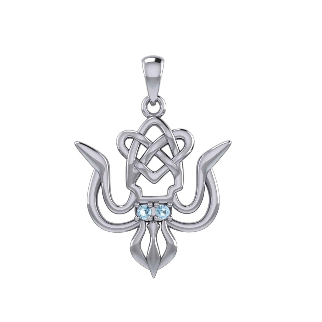 Cuttlefish with Celtic Heart and Gemstone Eyes Silver Pendant