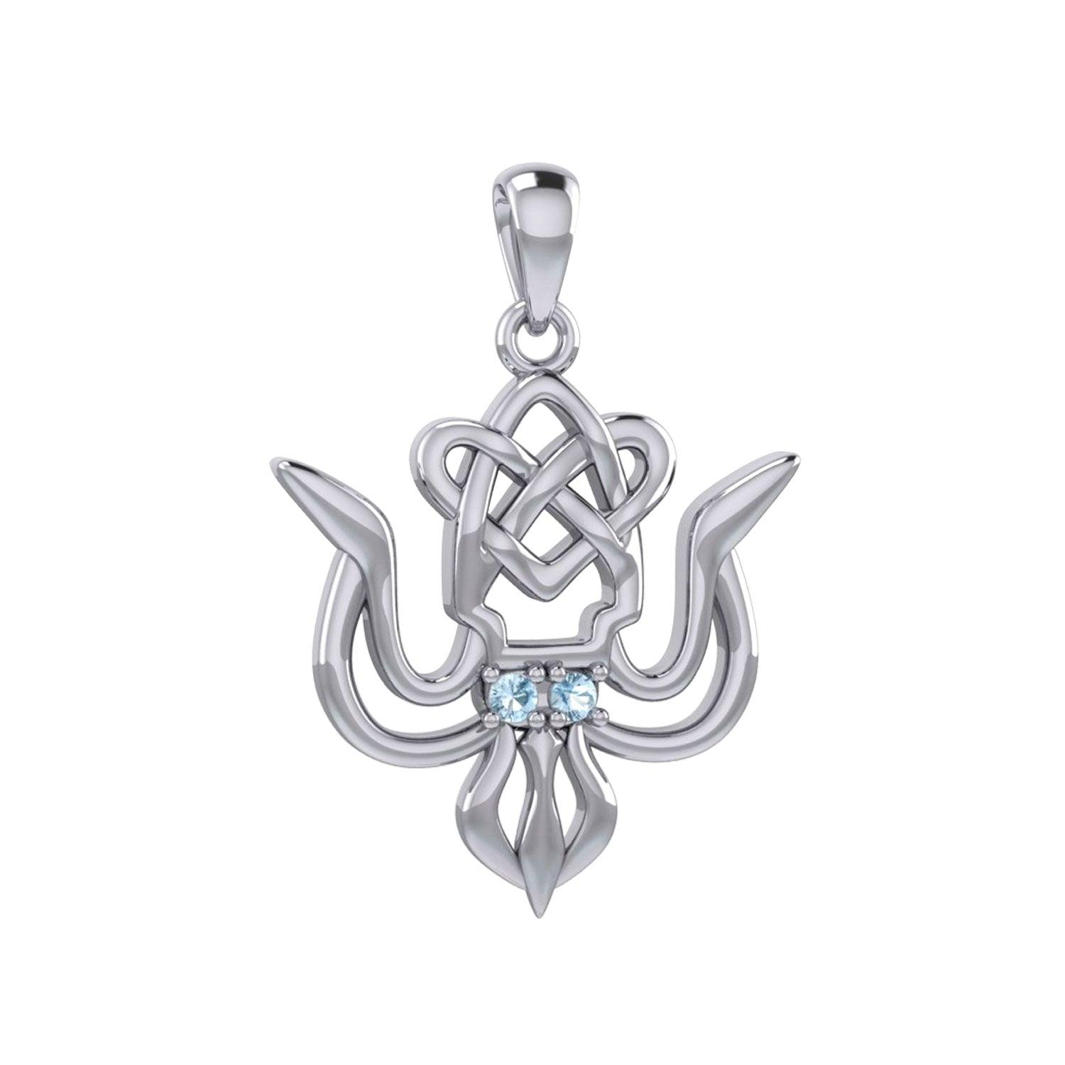 Cuttlefish with Celtic Heart and Gemstone Eyes Silver Pendant