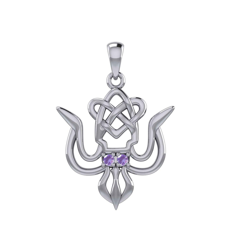 Cuttlefish with Celtic Heart and Gemstone Eyes Silver Pendant