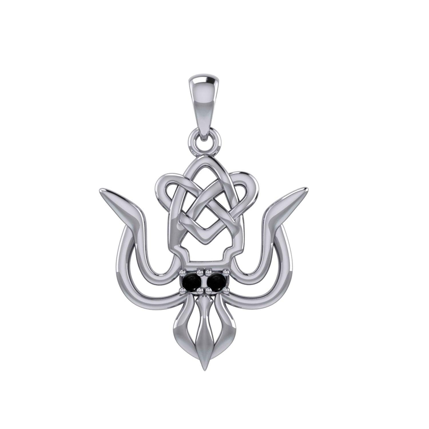 Cuttlefish with Celtic Heart and Gemstone Eyes Silver Pendant