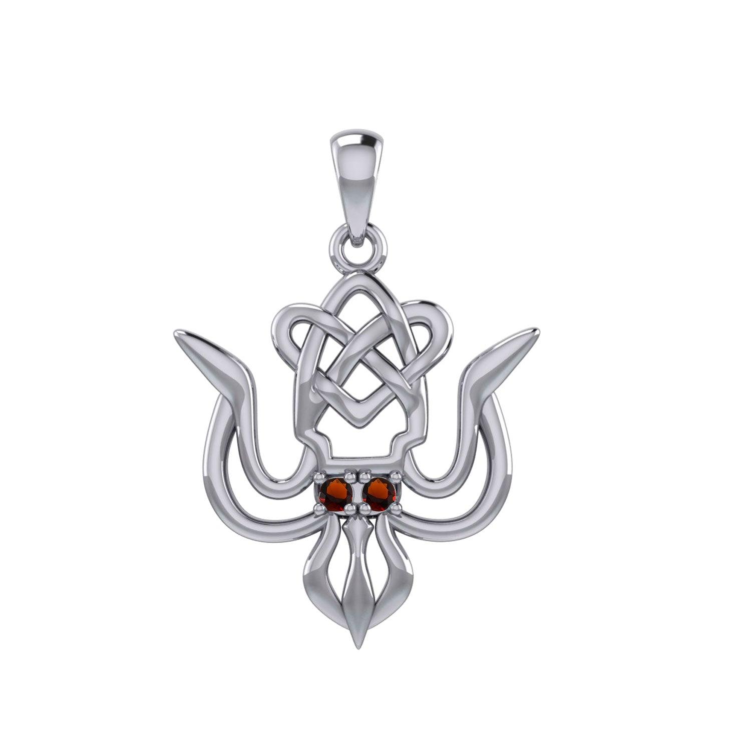 Cuttlefish with Celtic Heart and Gemstone Eyes Silver Pendant